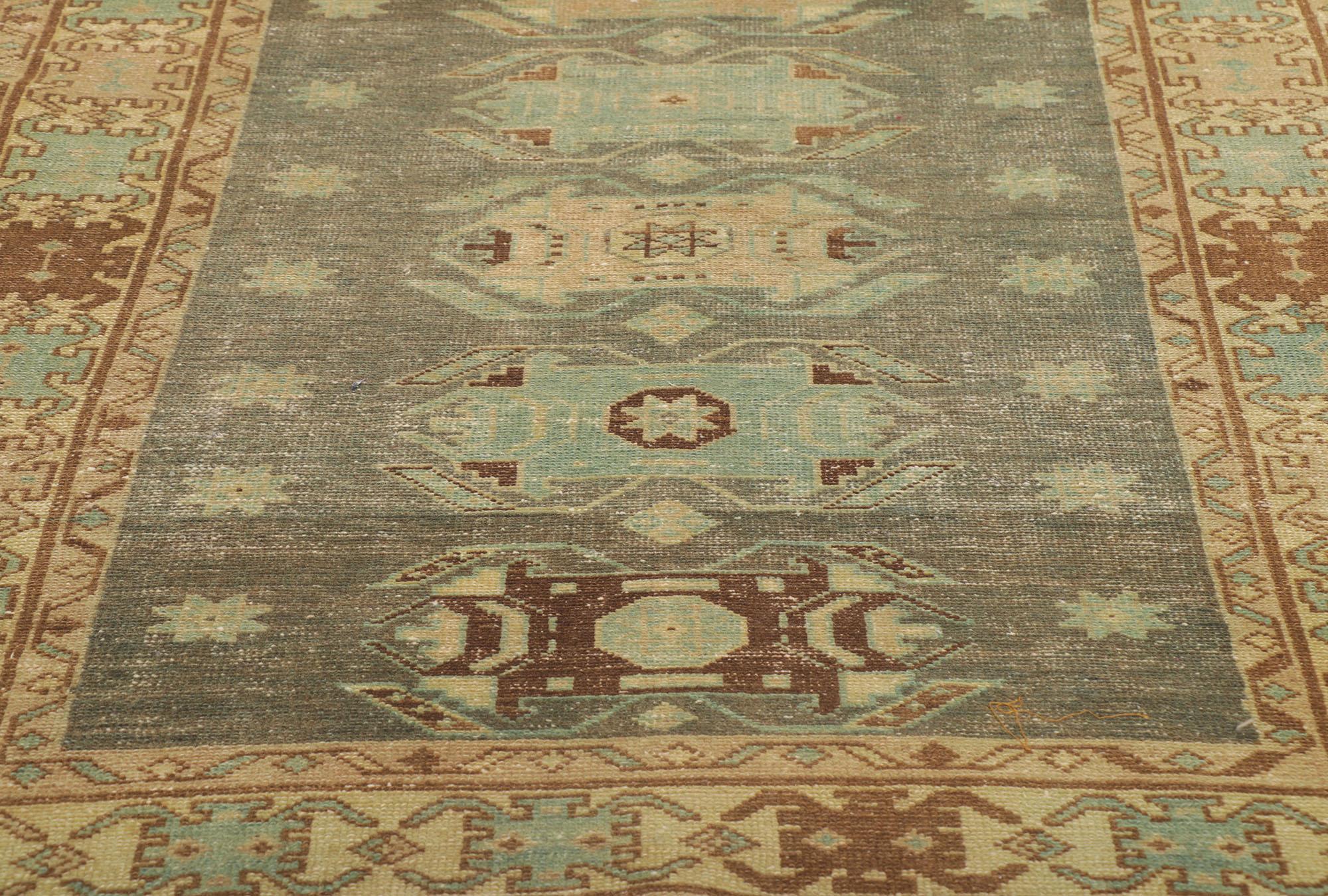 Distressed Antique Persian Malayer Runner with Scarab Design In Distressed Condition For Sale In Dallas, TX