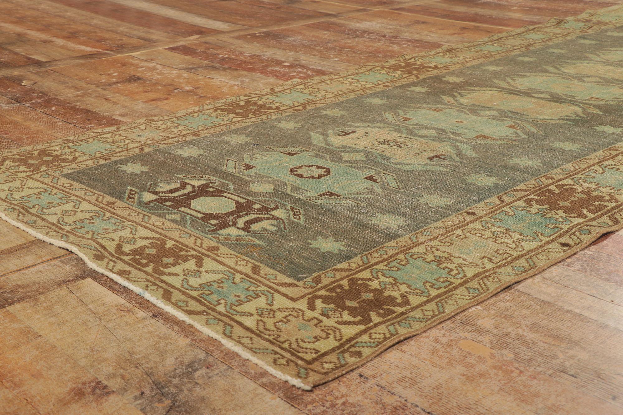 Wool Distressed Antique Persian Malayer Runner with Scarab Design For Sale