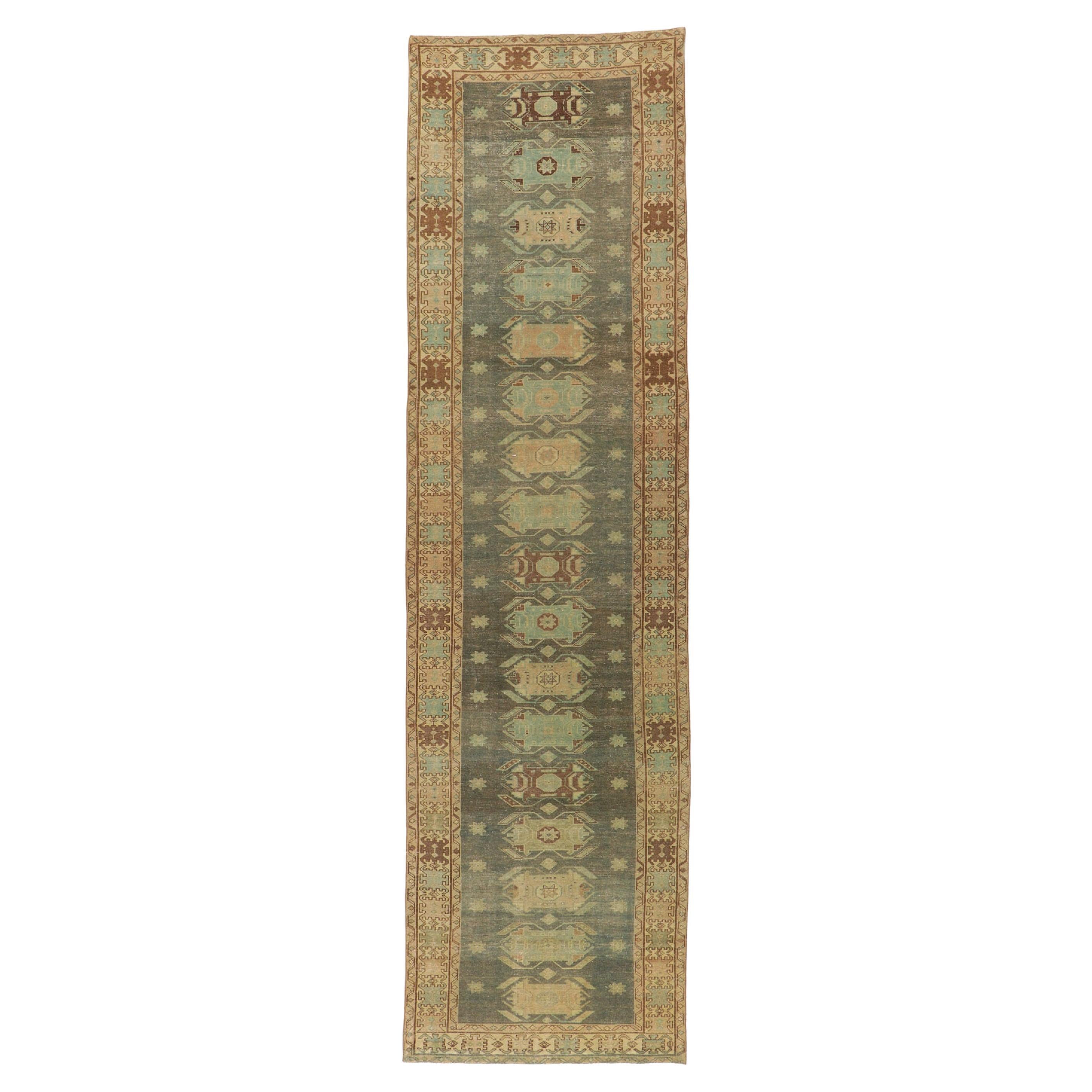 Distressed Antique Persian Malayer Runner with Scarab Design For Sale