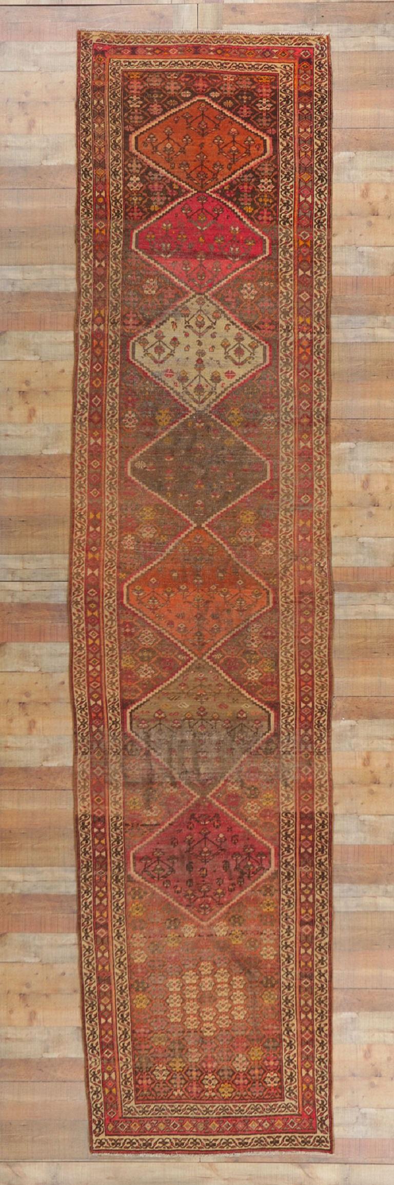 Distressed Antique Persian Malayer Runner with Tribal Style For Sale 2