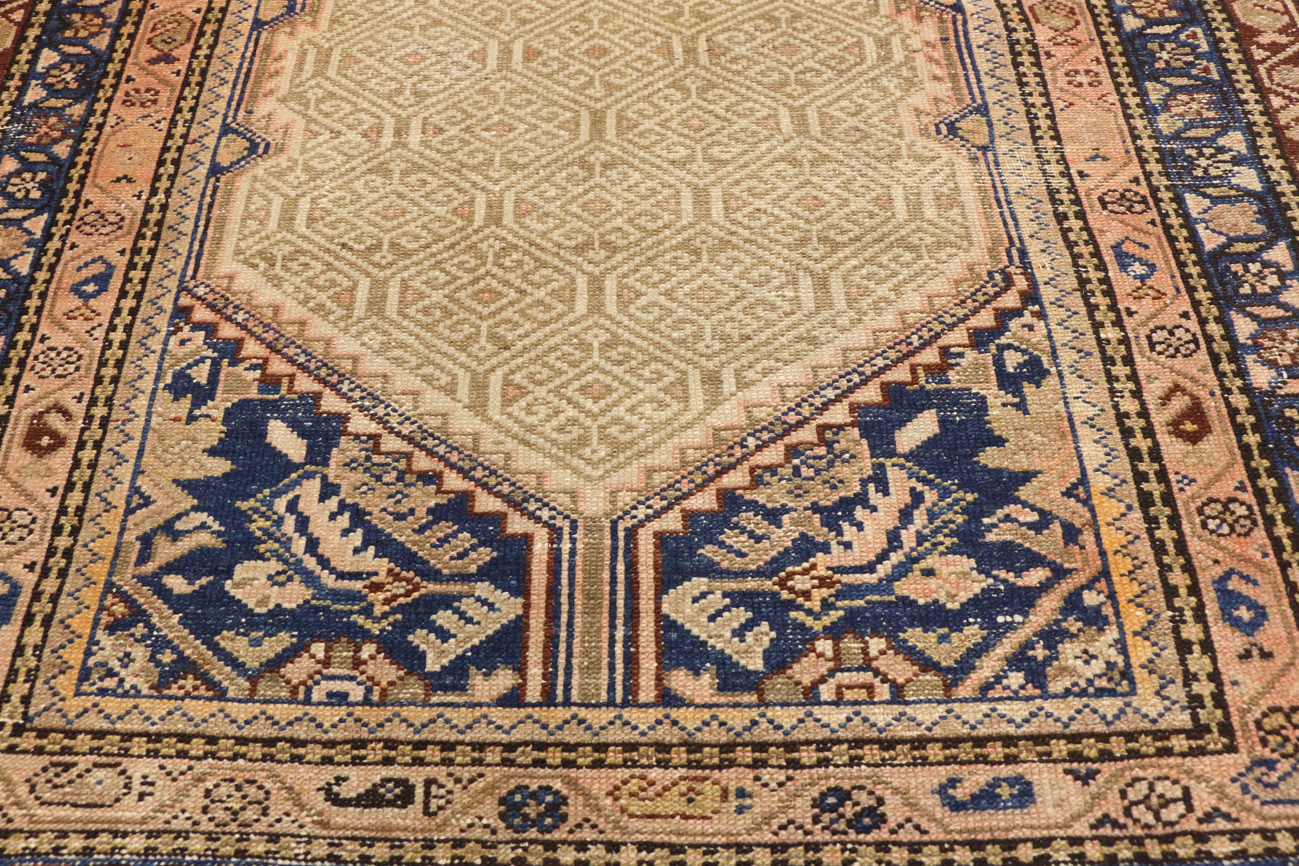 Distressed Antique Persian Malayer Runner with Warm, Feminine Rustic Style In Distressed Condition For Sale In Dallas, TX