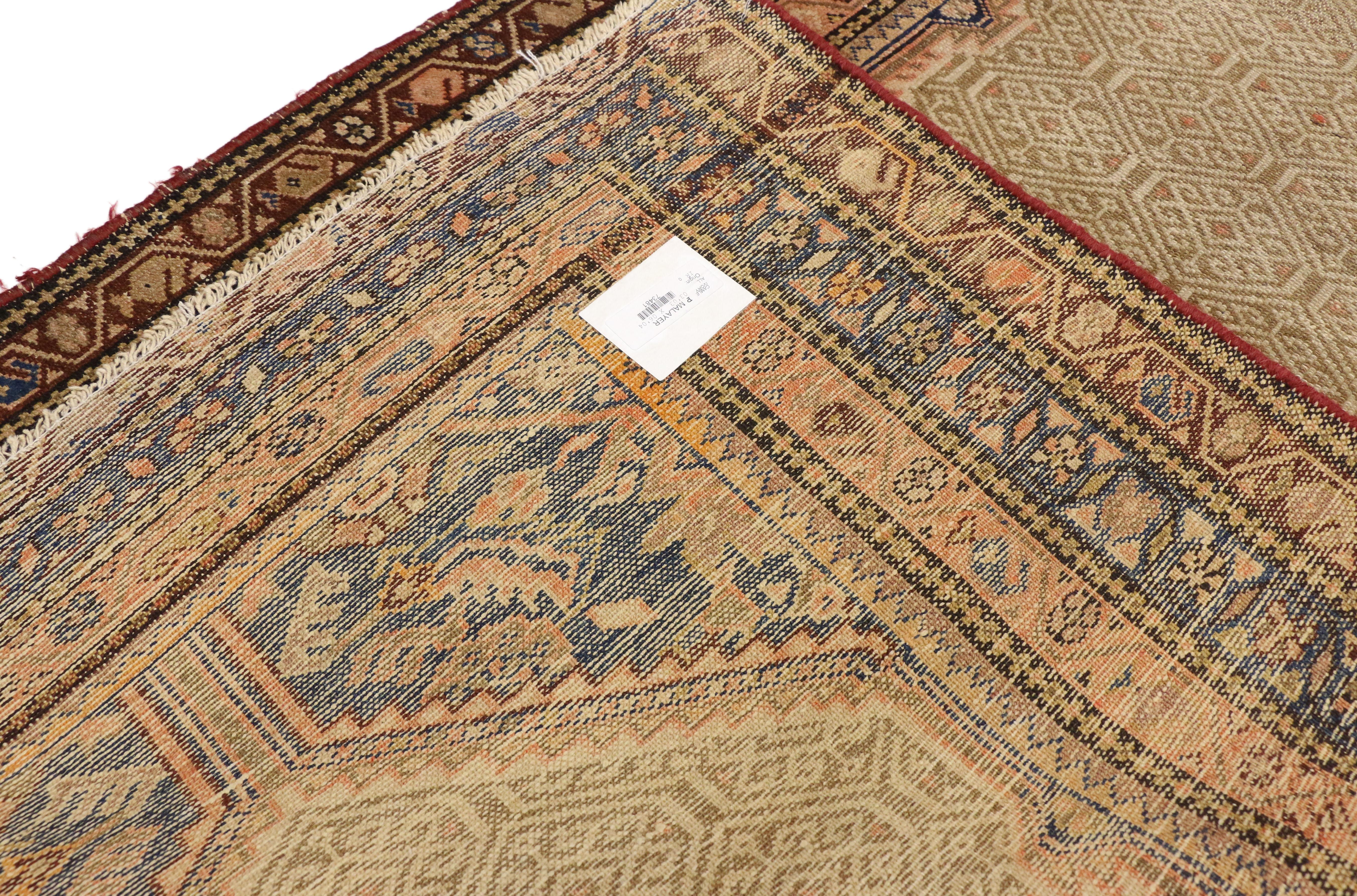 20th Century Distressed Antique Persian Malayer Runner with Warm, Feminine Rustic Style For Sale