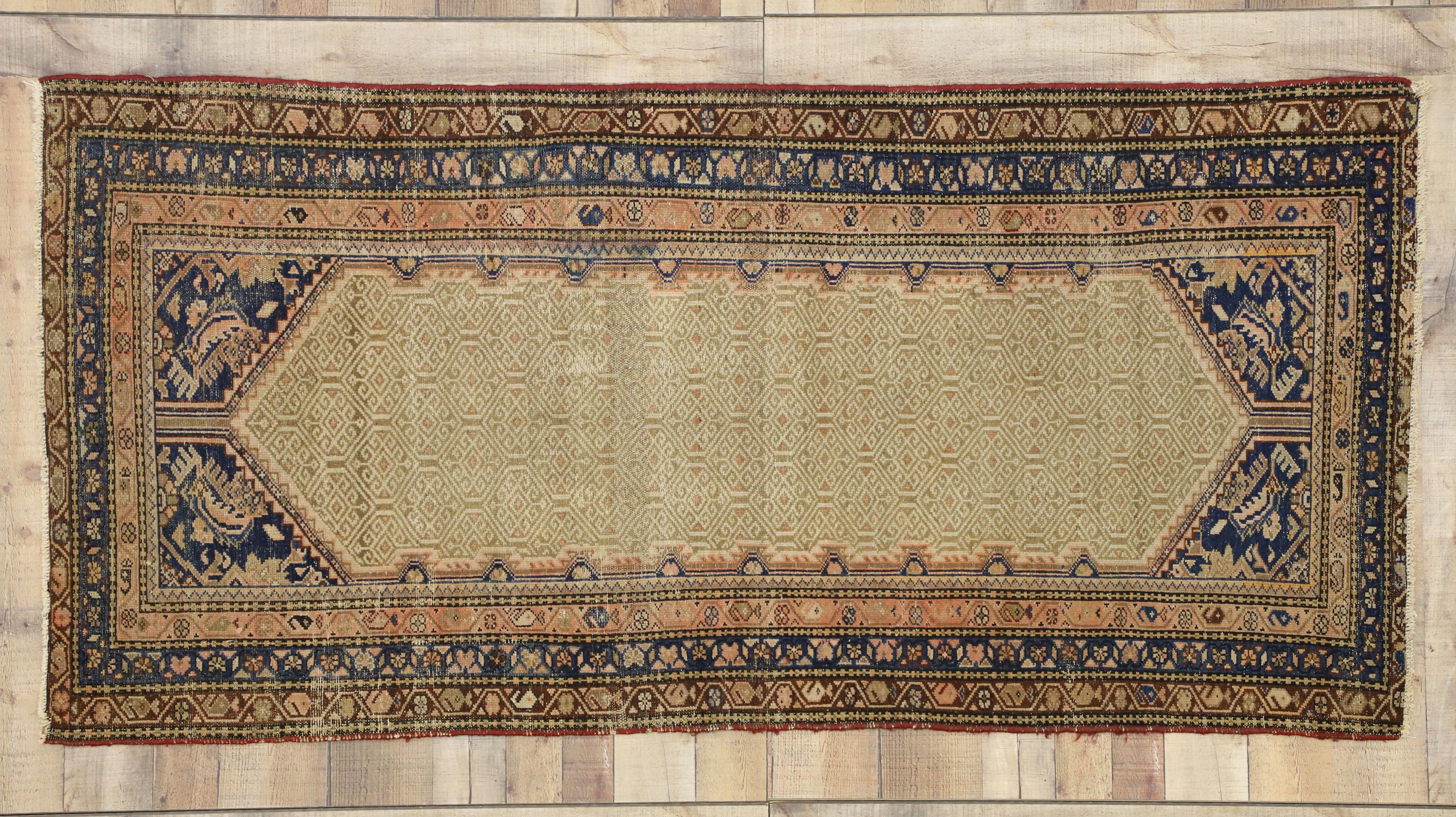 Distressed Antique Persian Malayer Runner with Warm, Feminine Rustic Style For Sale 2