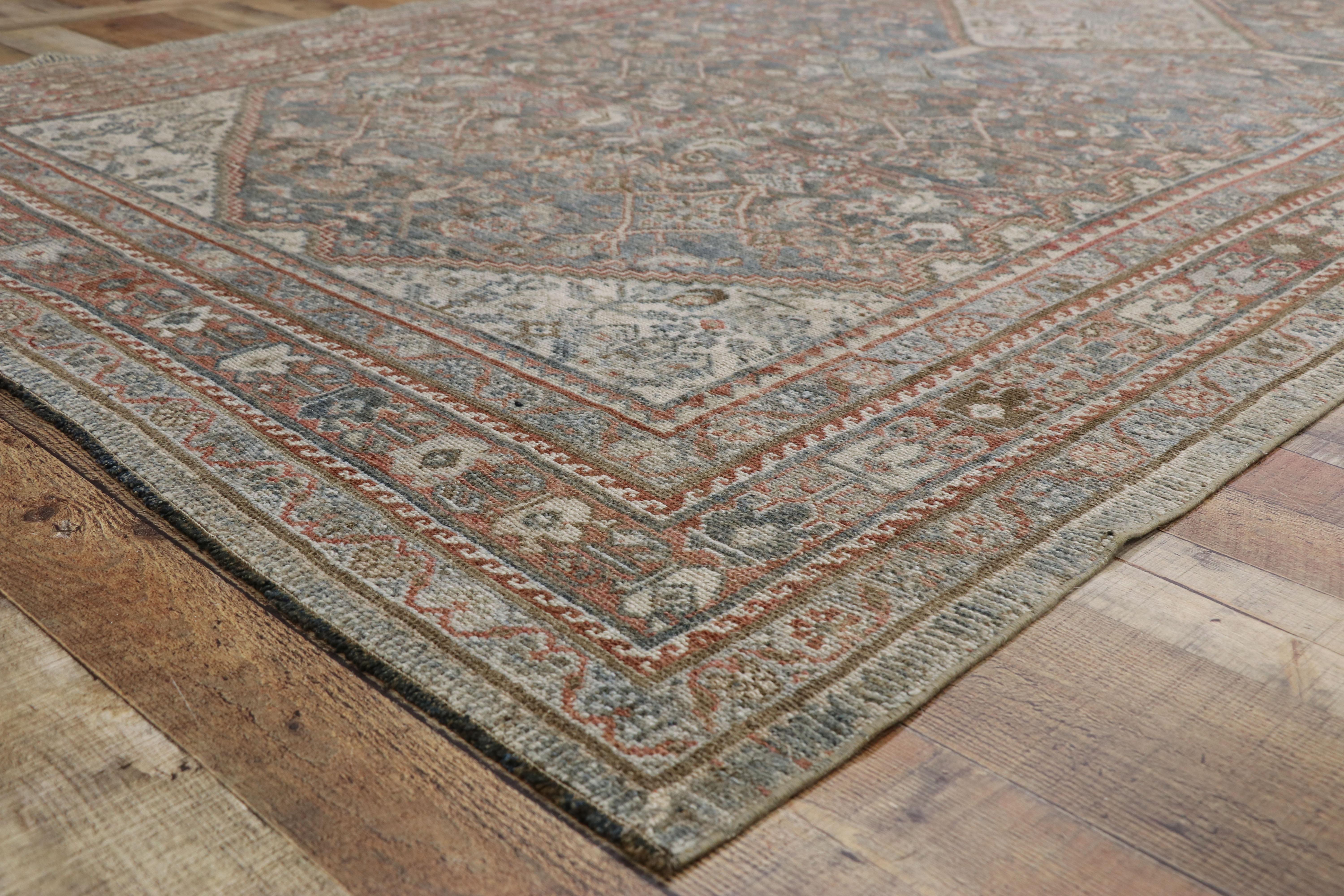 Distressed Antique Persian Malayer Style Gallery Rug with Rustic Craftsman Style In Distressed Condition In Dallas, TX