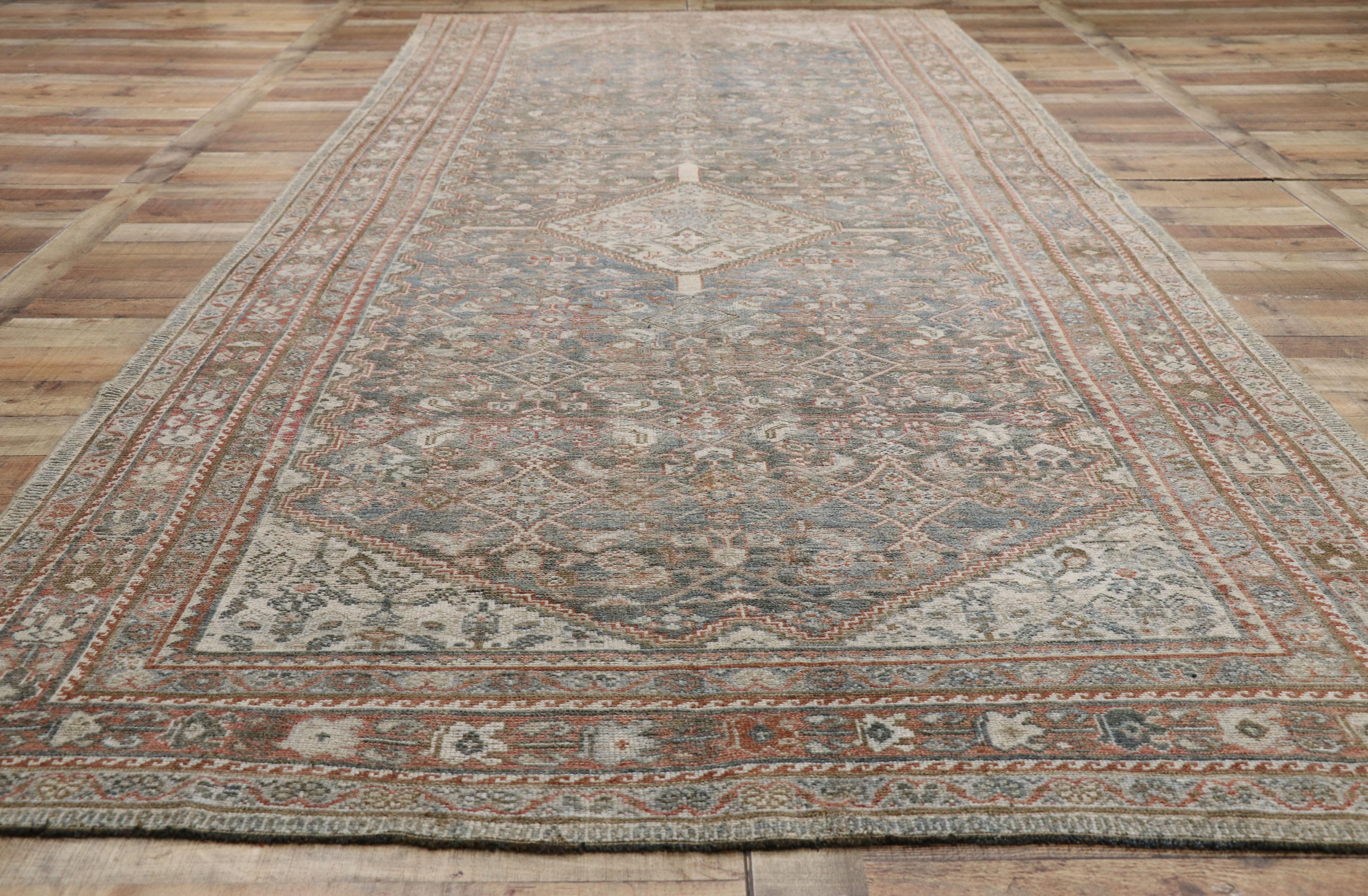 20th Century Distressed Antique Persian Malayer Style Gallery Rug with Rustic Craftsman Style