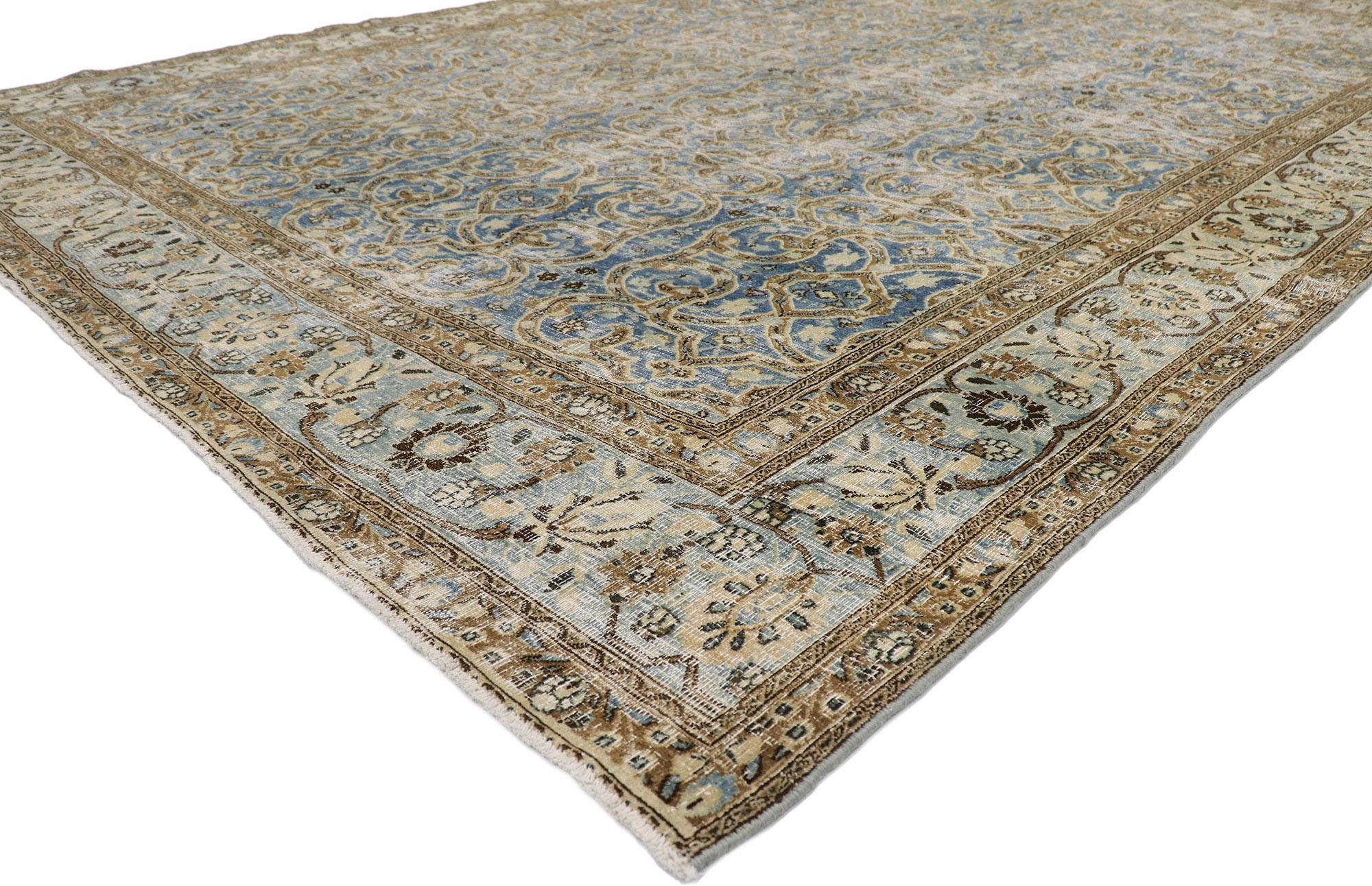 Hand-Knotted Distressed Antique Persian Mashhad Rug  For Sale