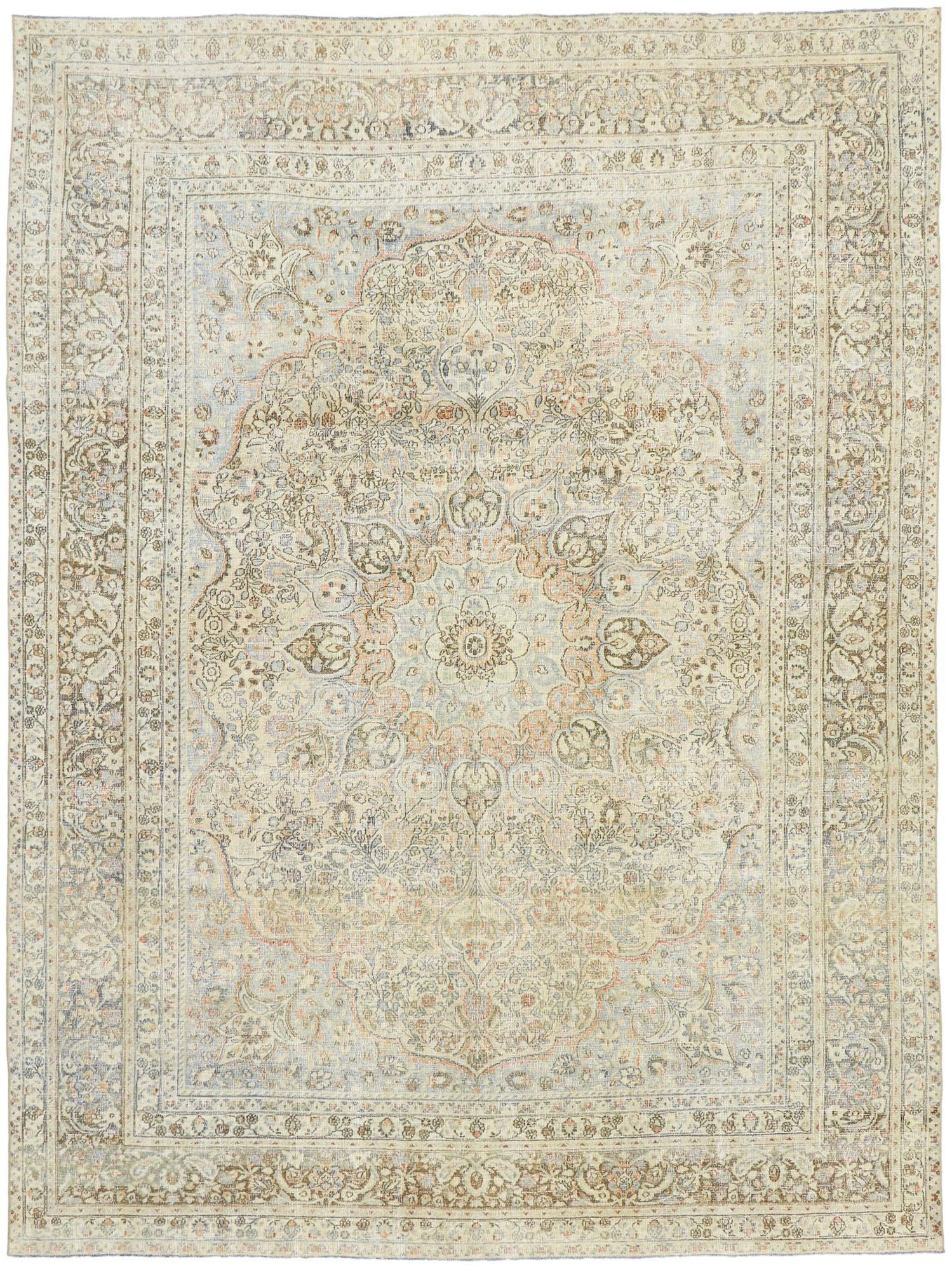1910's Persian Mashhad Carpet with Modern Rustic Cotswold Cottage Style For Sale 1