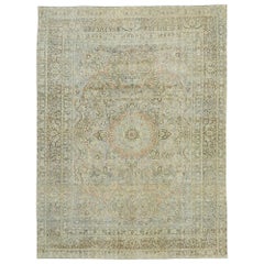 Distressed Antique Persian Mashhad Rug with Modern Rustic Cotswold Cottage Style