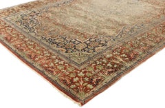 Distressed Antique Persian Mohtesham Kashan Rug with Modern Rustic English Style