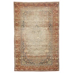 Distressed Antique Persian Mohtesham Kashan Rug with Modern Rustic English Style