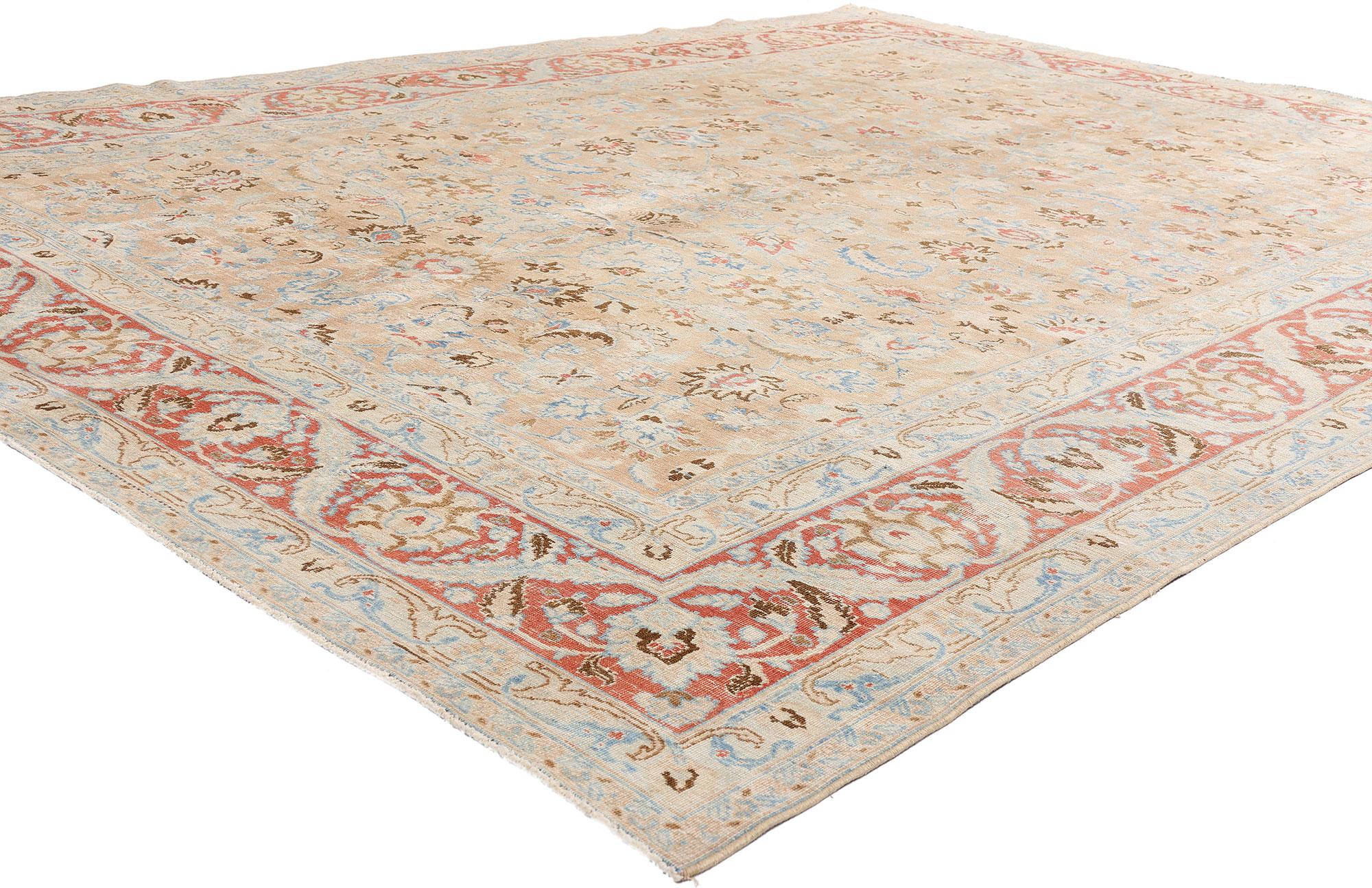 53656 Distressed Antique Persian Mood Rug, 07'11 x 10'11. This hand-knotted wool antique Persian Mood rug is a true masterpiece, an exquisite testament to timeless artisanship steeped in a legacy of Persian elegance. Rendered in an intimately
