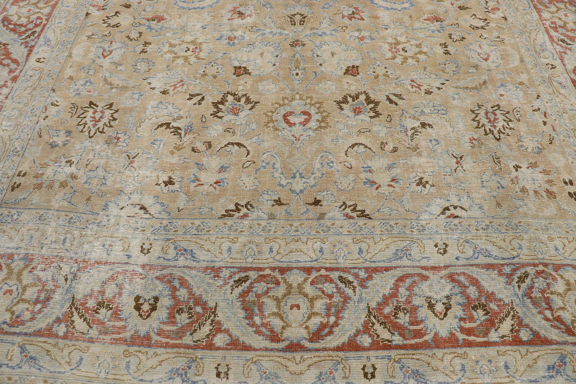 Hand-Knotted Distressed Antique Persian Mood Rug with Rustic Style For Sale