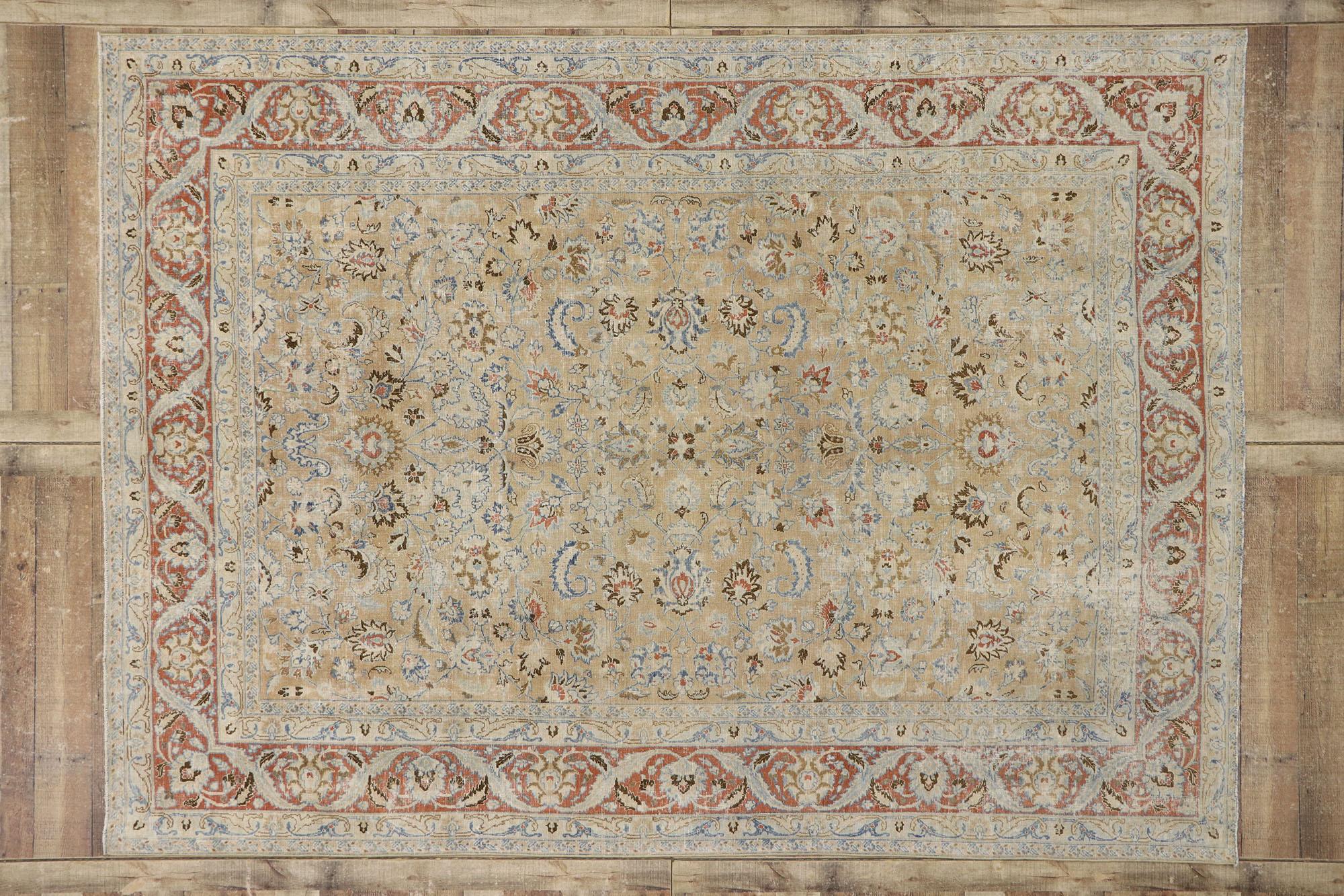 Distressed Antique Persian Mood Rug with Rustic Style For Sale 1