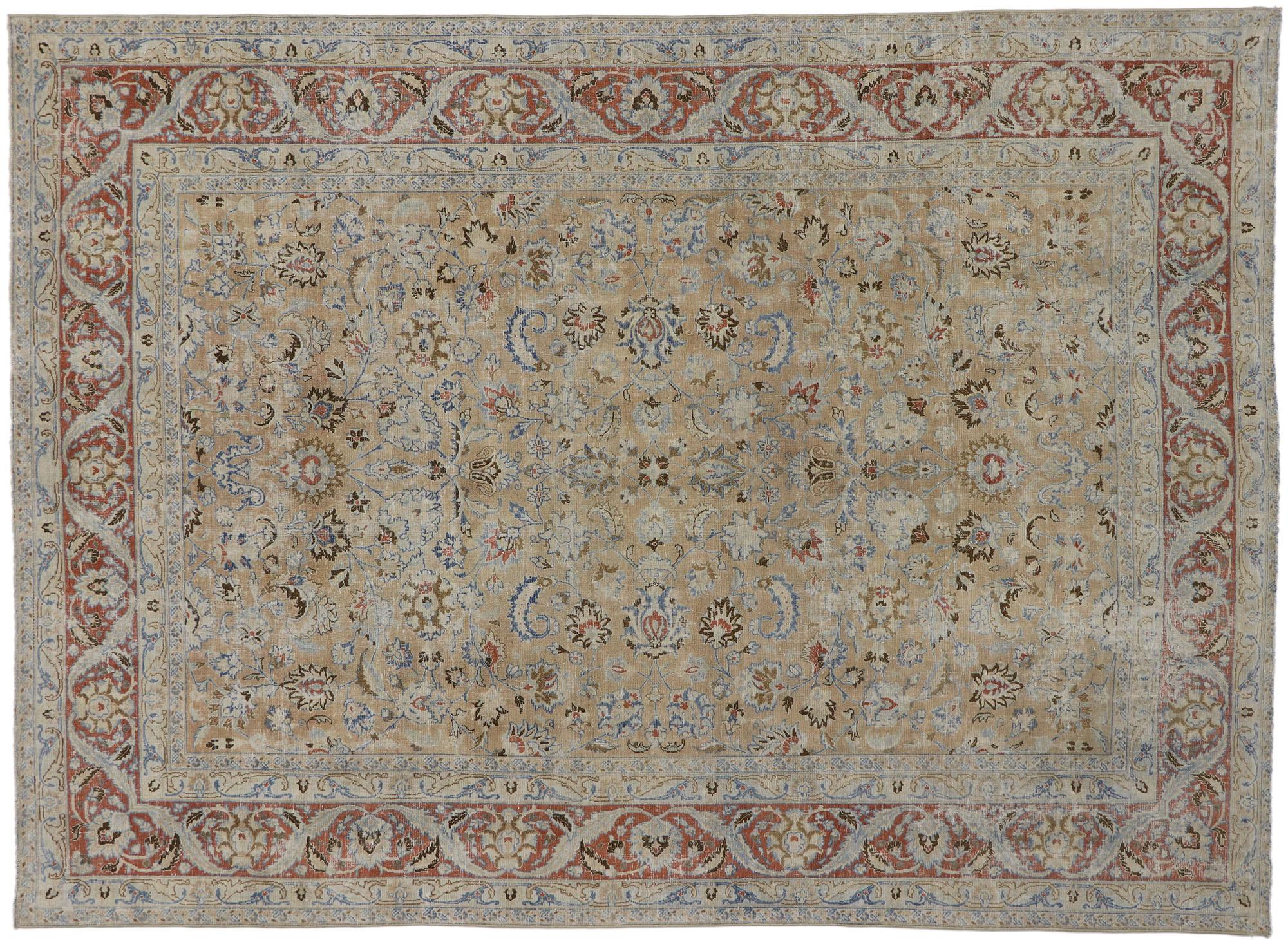 Distressed Antique Persian Mood Rug with Rustic Style For Sale 2
