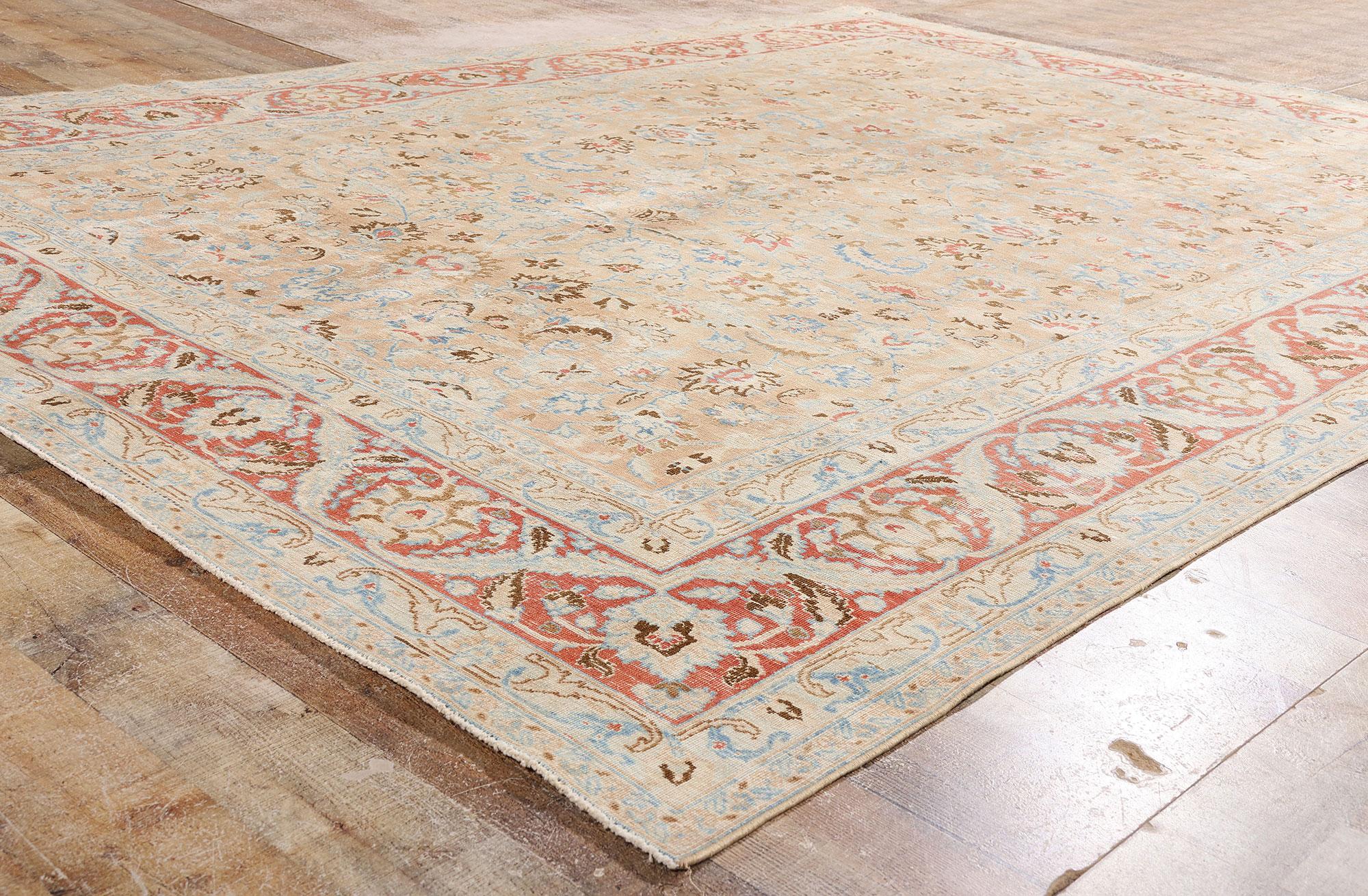 Distressed Antique Persian Mood Carpet with Rustic Modern Style For Sale 1