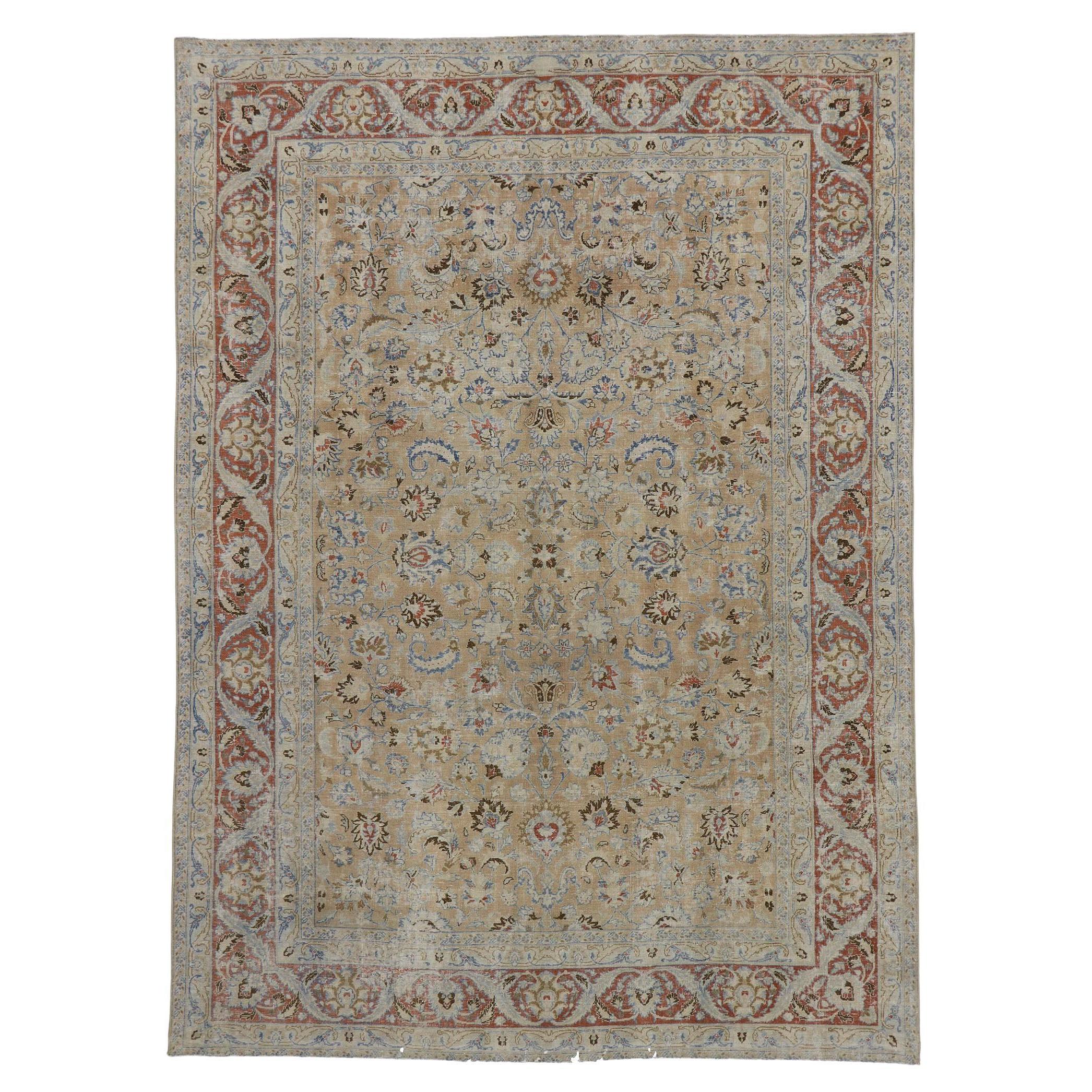 Distressed Antique Persian Mood Rug with Rustic Style For Sale