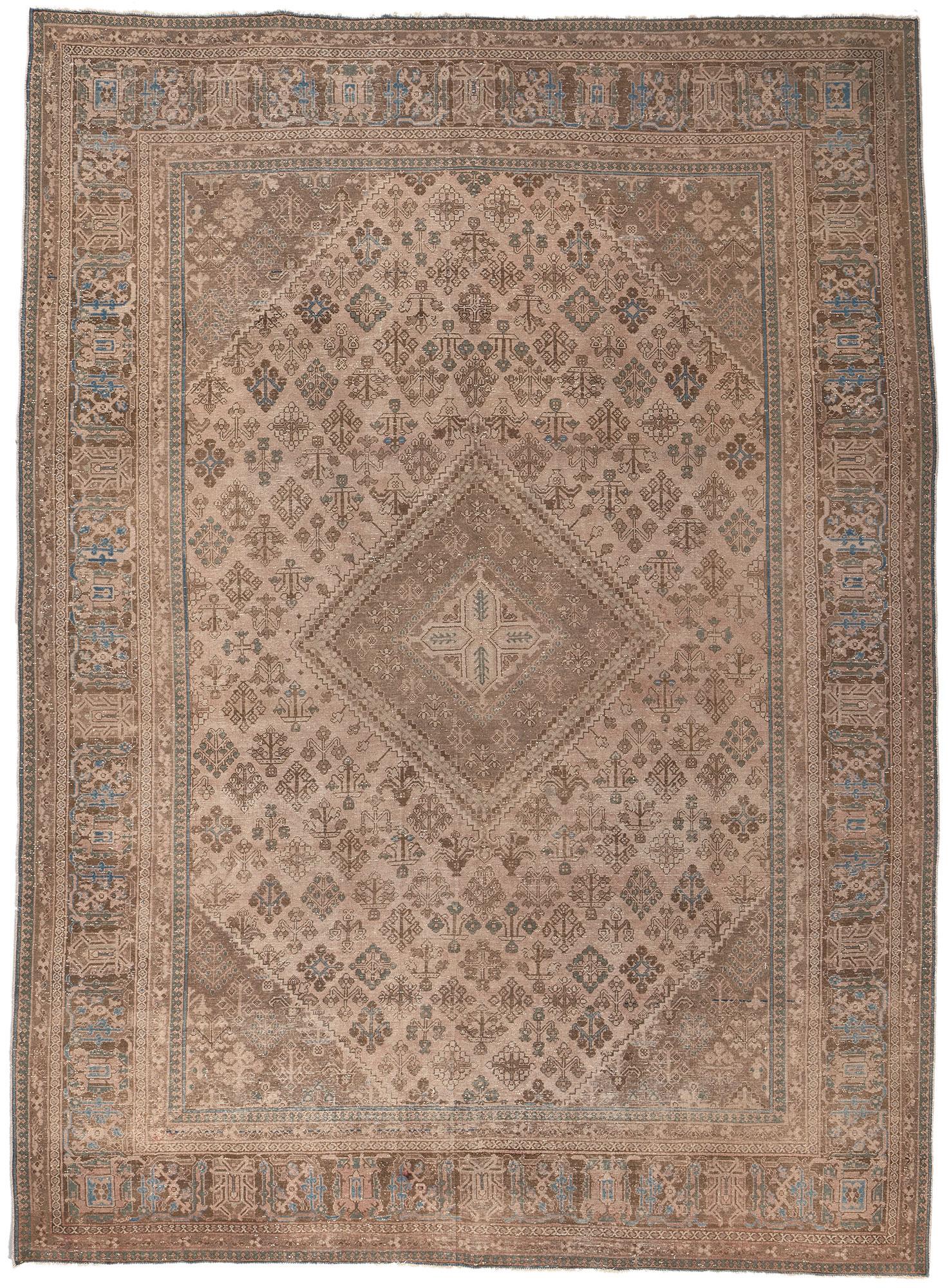 Distressed Antique Persian Rug, Understated Elegance Meets Relaxed Familiarity For Sale 2