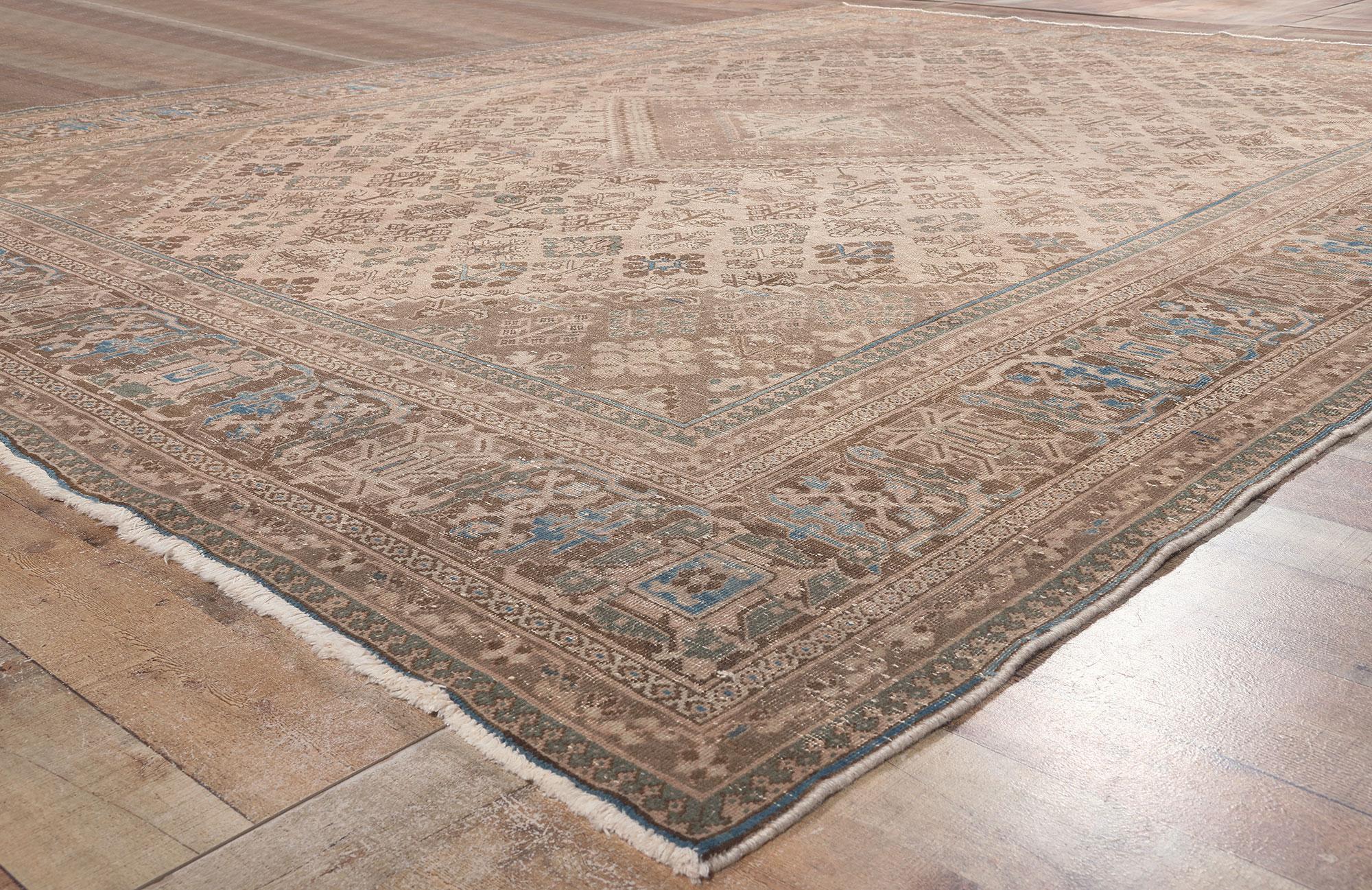 20th Century Distressed Antique Persian Rug, Understated Elegance Meets Relaxed Familiarity For Sale