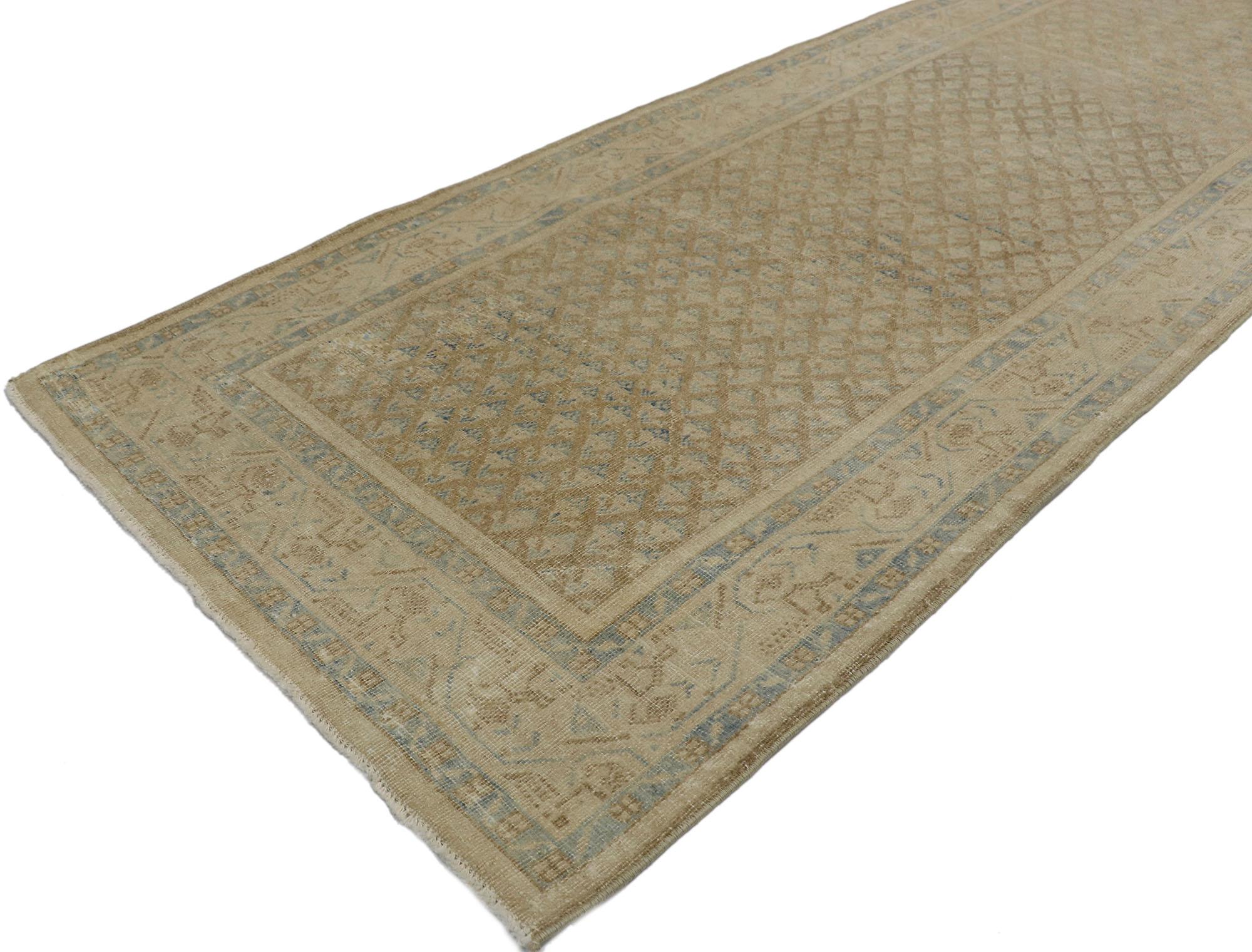 Shaker Distressed Antique Persian Saraband Runner with Mir Boteh Design