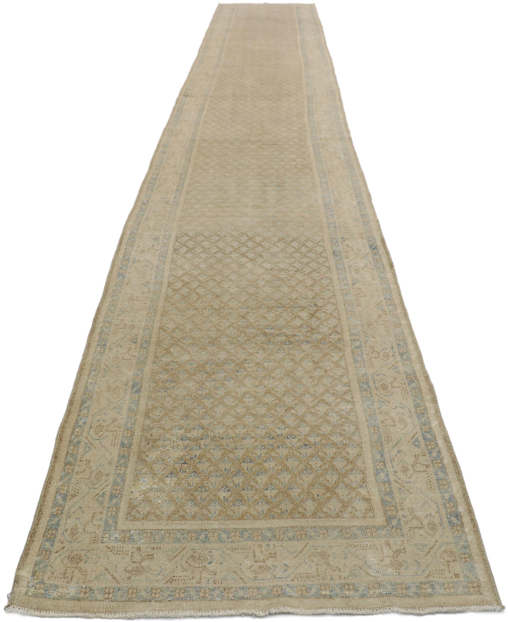 Hand-Knotted Distressed Antique Persian Saraband Runner with Mir Boteh Design