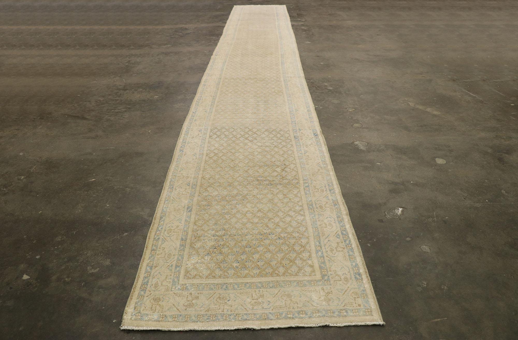 Distressed Antique Persian Saraband Runner with Mir Boteh Design 1