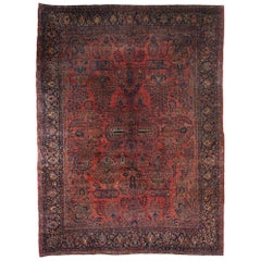 Distressed Antique Persian Sarouk Area Rug with Modern English Tudor Style