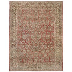 Antiker persischer Sarouk-Teppich im rustikalen, amerikanischen Traditionsstil im Used-Stil, im Used-Stil