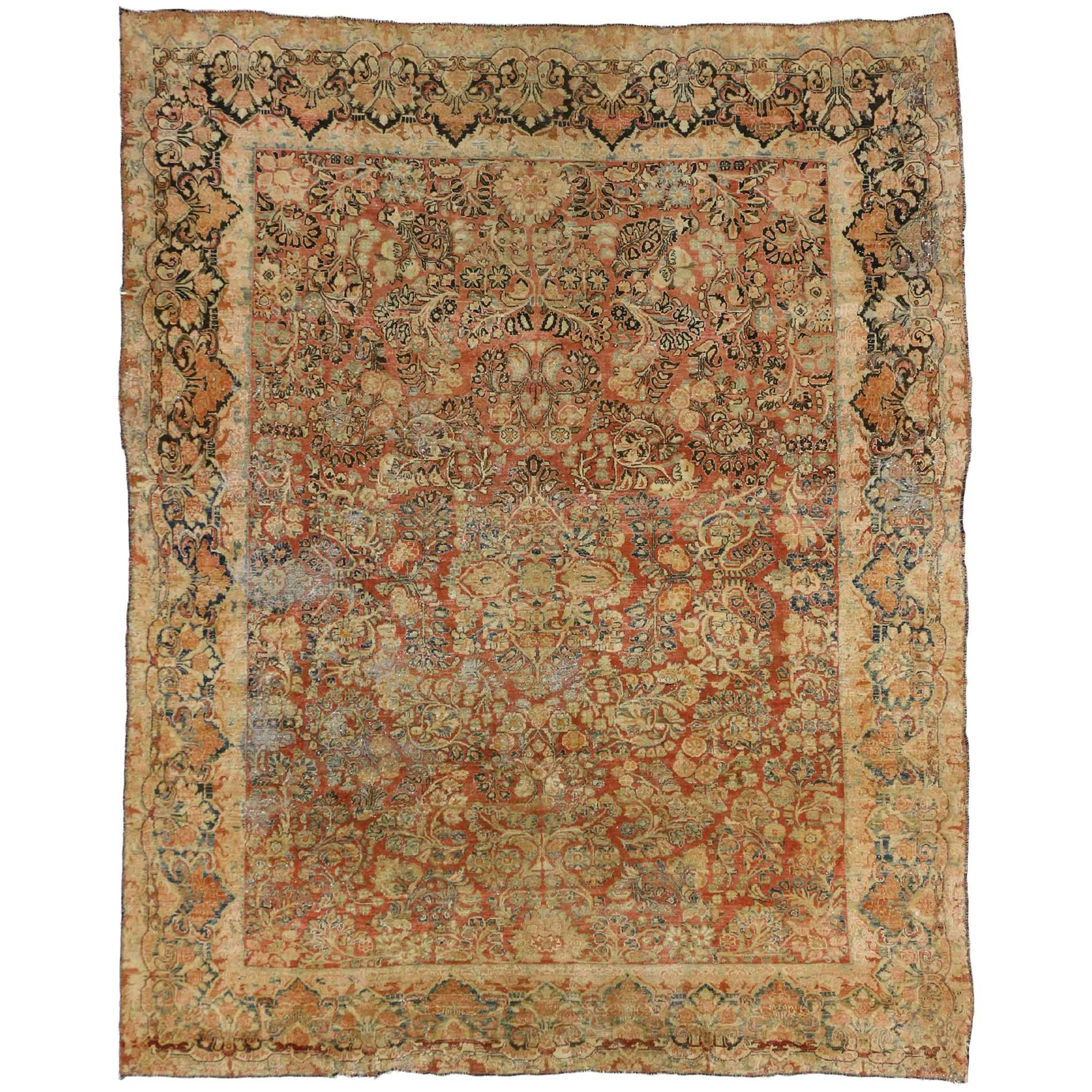 Tappeto Sarouk persiano antico con stile rustico Arts & Crafts