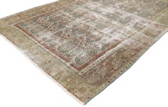 Distressed Antique Persian Senneh Boteh Rug with Rustic Arts & Crafts Style