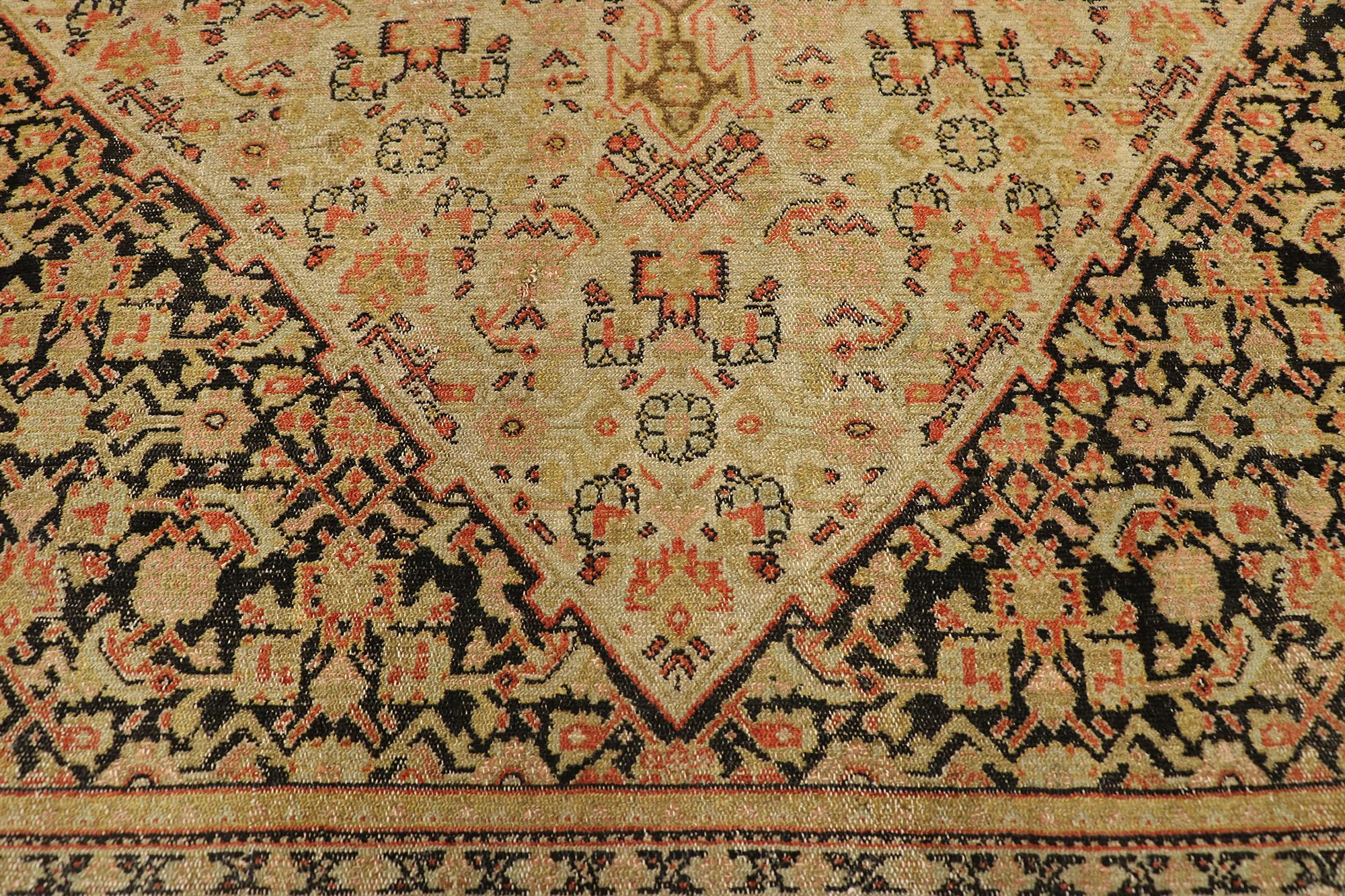 Hand-Knotted Distressed Antique Persian Senneh Rug with Rustic Mid-Century Modern Style For Sale