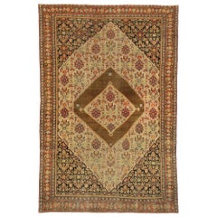 Distressed Used Persian Senneh Rug with Rustic Mid-Century Modern Style