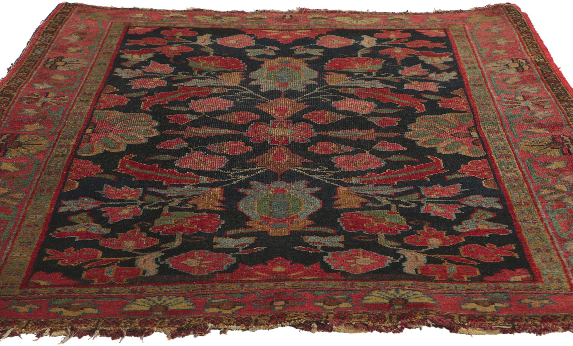 Hand-Knotted Distressed Antique Persian Serapi Rug For Sale