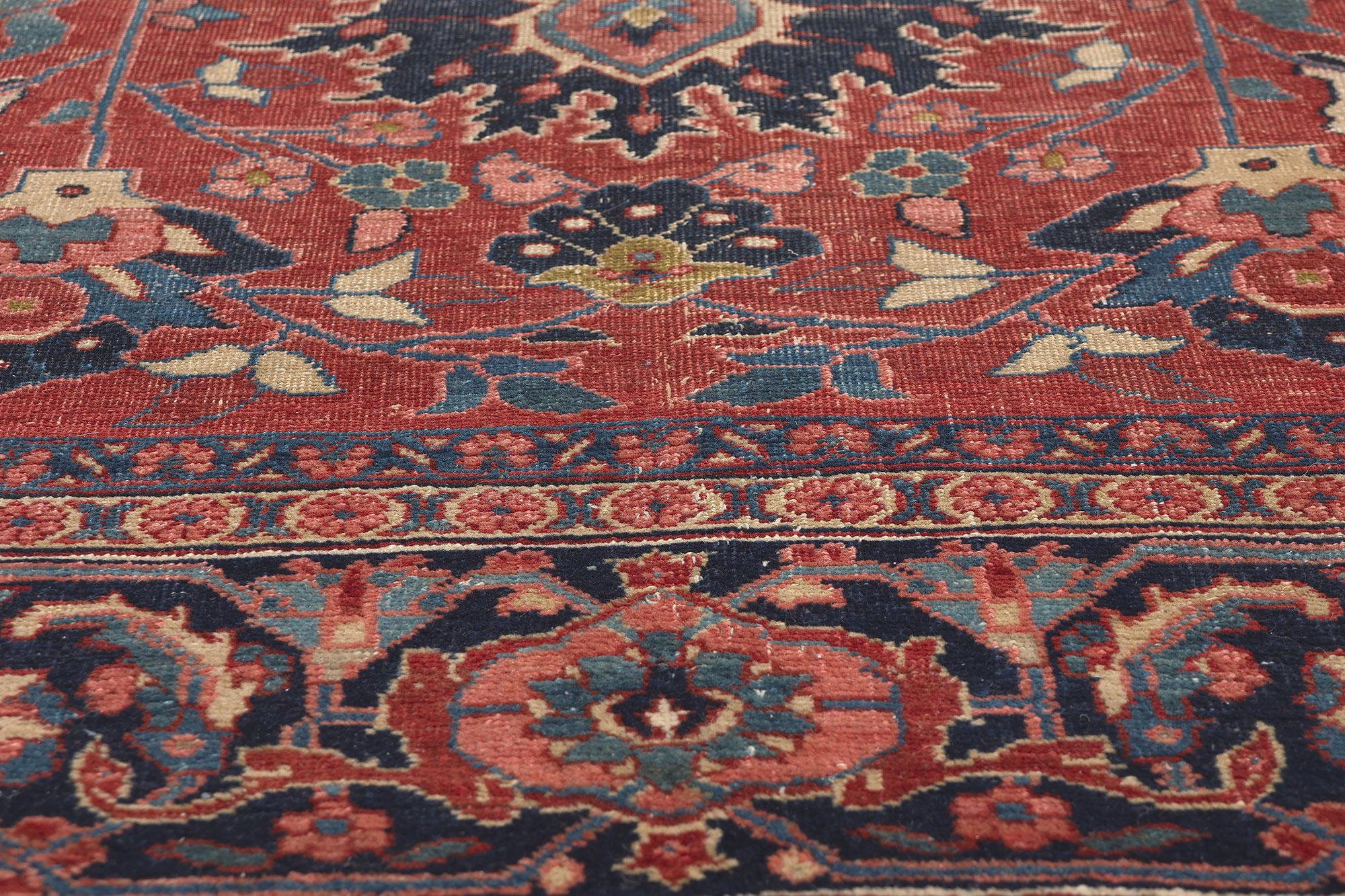 19th Century Distressed Antique Persian Serapi Rug For Sale