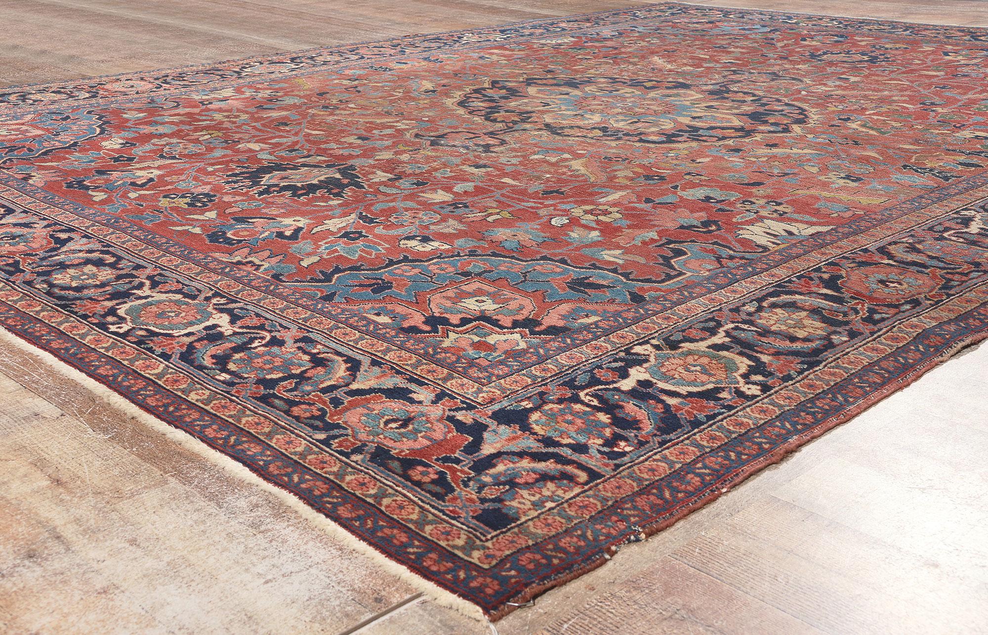 Distressed Antique Persian Serapi Rug For Sale 1