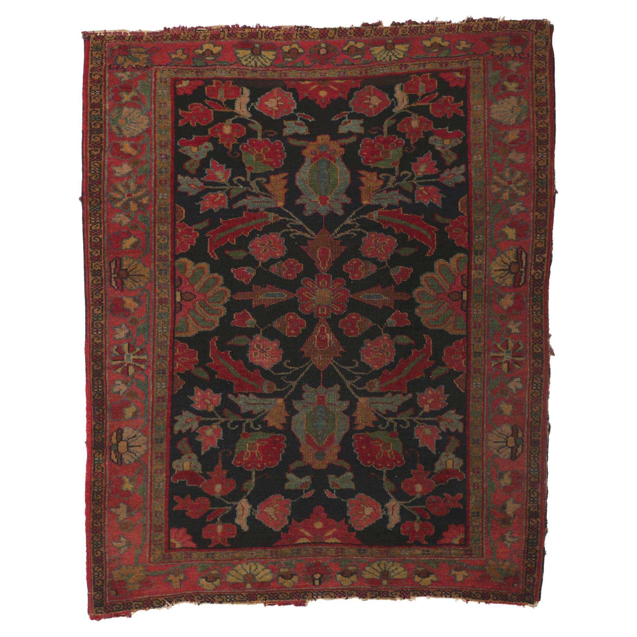 Distressed Antique Persian Serapi Rug For Sale