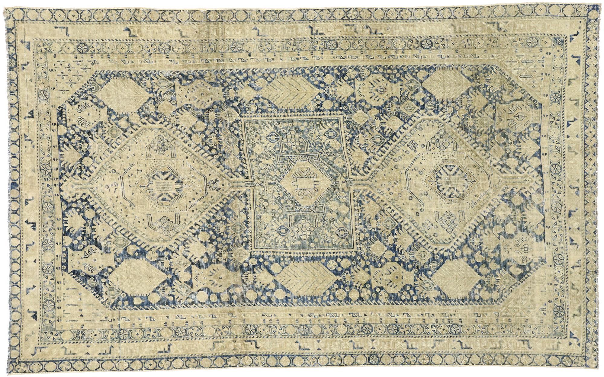 20th Century Distressed Antique Persian Shiraz Design Rug with British Colonial Style For Sale