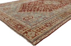 Distressed Antique Persian Shiraz Design Rug with Rustic Jacobean Tribal Style