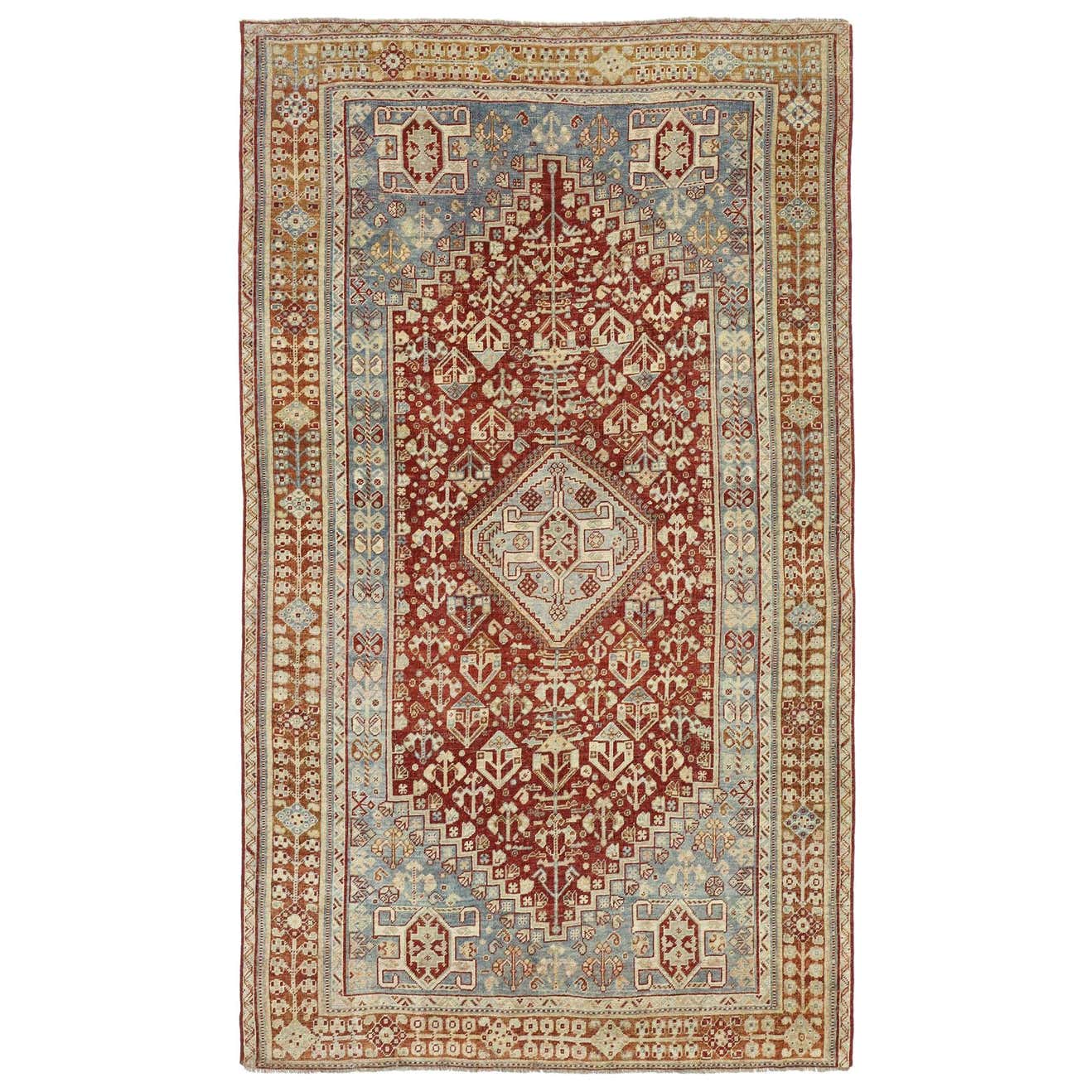 Distressed Antique Persian Shiraz Design Rug with Rustic Jacobean ...