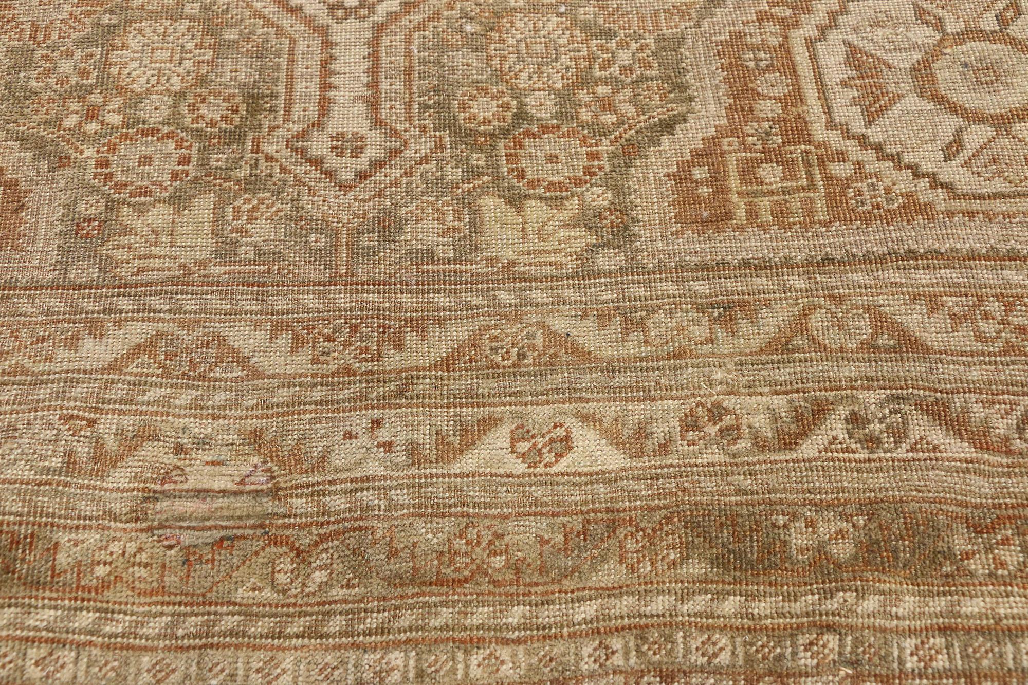 Distressed Antique Persian Shiraz Rug with American Craftsman Rustic Style In Distressed Condition For Sale In Dallas, TX