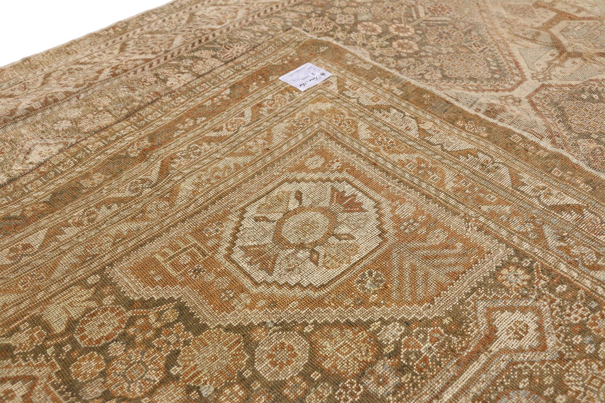 20th Century Distressed Antique Persian Shiraz Rug with American Craftsman Rustic Style For Sale