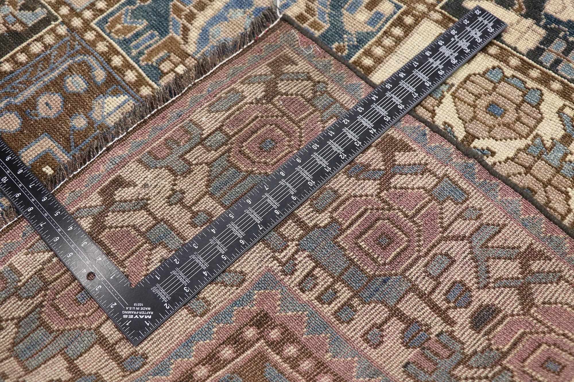 Distressed Antique Persian Shiraz Rug with Garden Panel Four Seasons Design In Distressed Condition For Sale In Dallas, TX