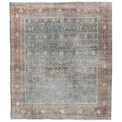Distressed Antique Persian Sultanabad Mahal Rug in Gray Background