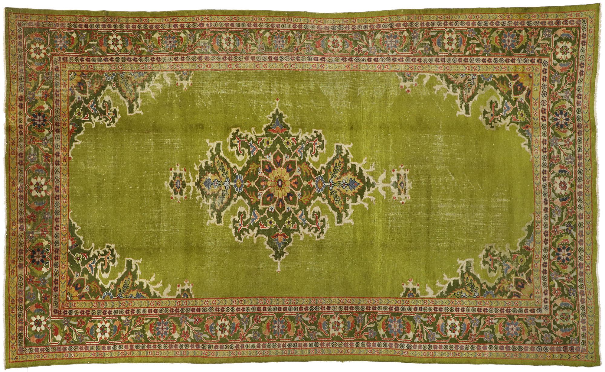 Distressed Antique Persian Sultanabad Palace Rug with Bold English Chintz Style 3