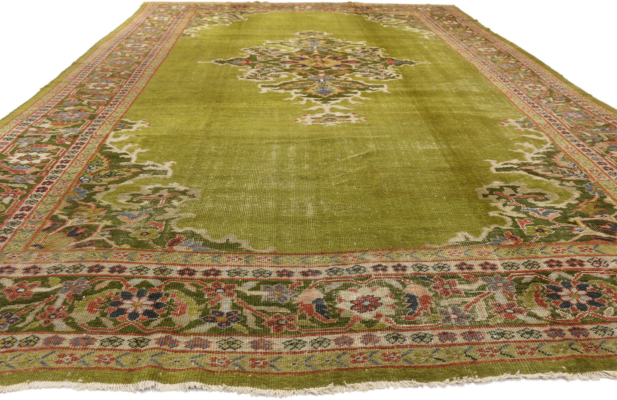 Hand-Knotted Distressed Antique Persian Sultanabad Palace Rug with Bold English Chintz Style