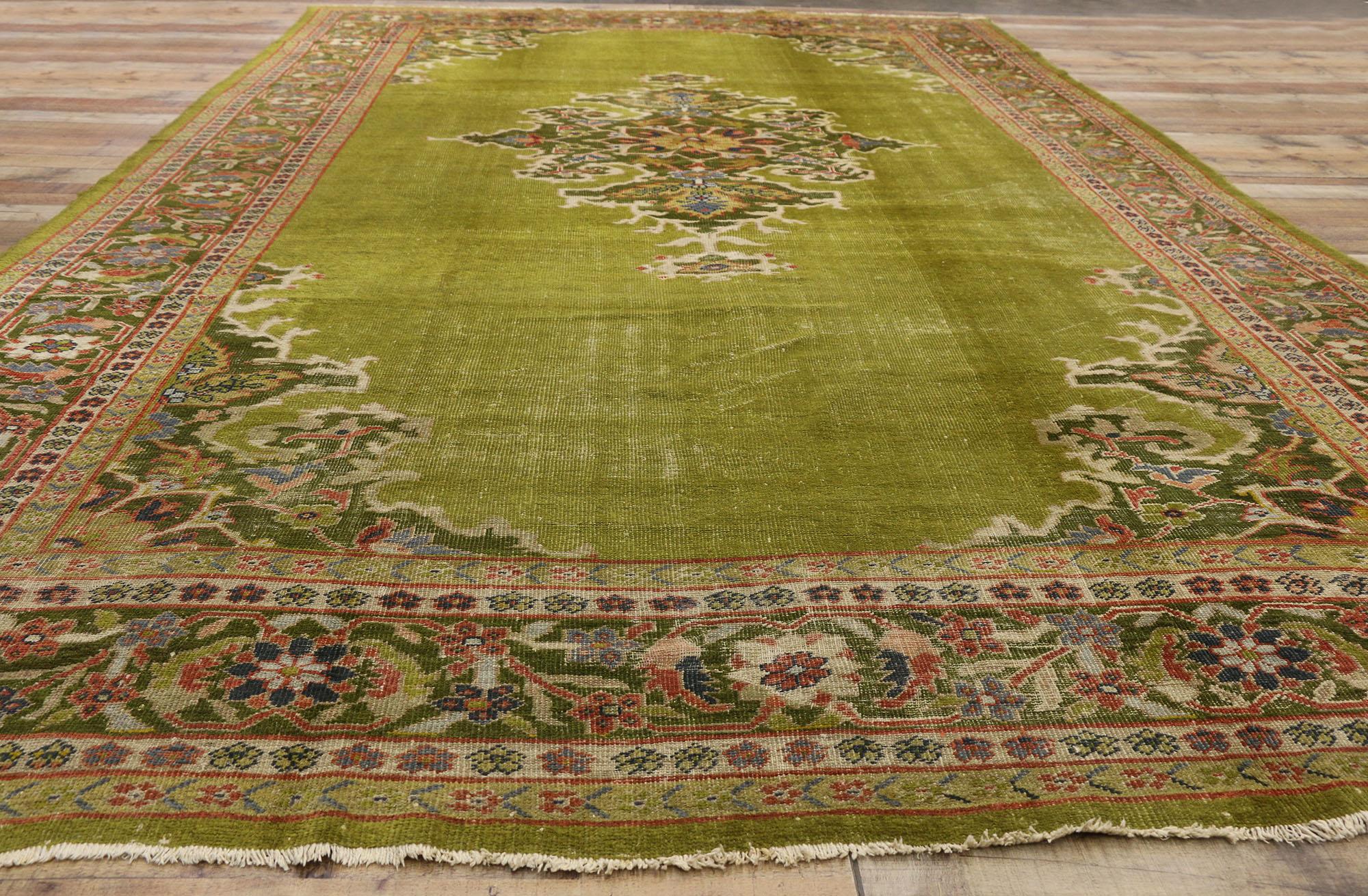 Distressed Antique Persian Sultanabad Palace Rug with Bold English Chintz Style 1