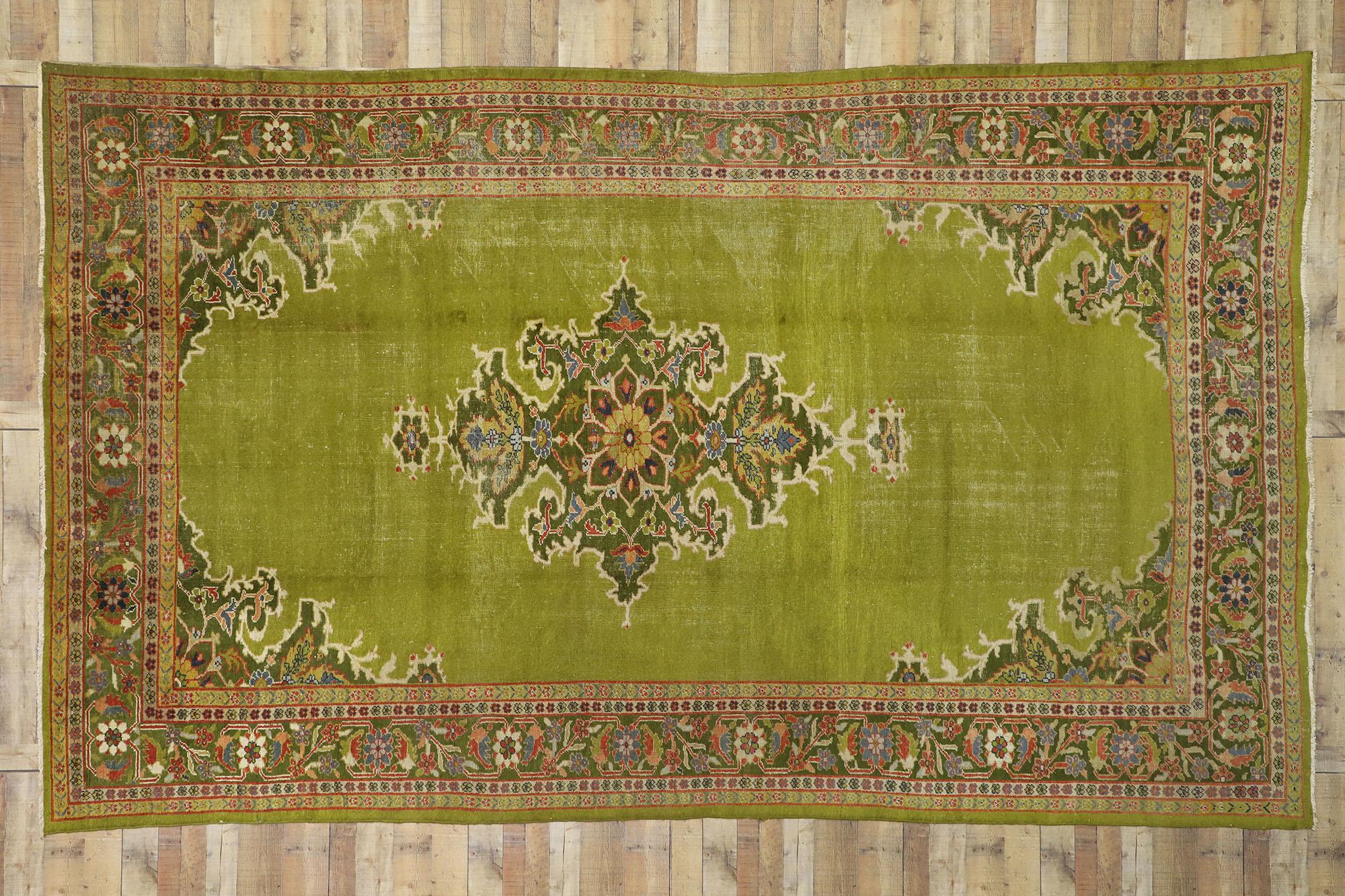 Distressed Antique Persian Sultanabad Palace Rug with Bold English Chintz Style 2