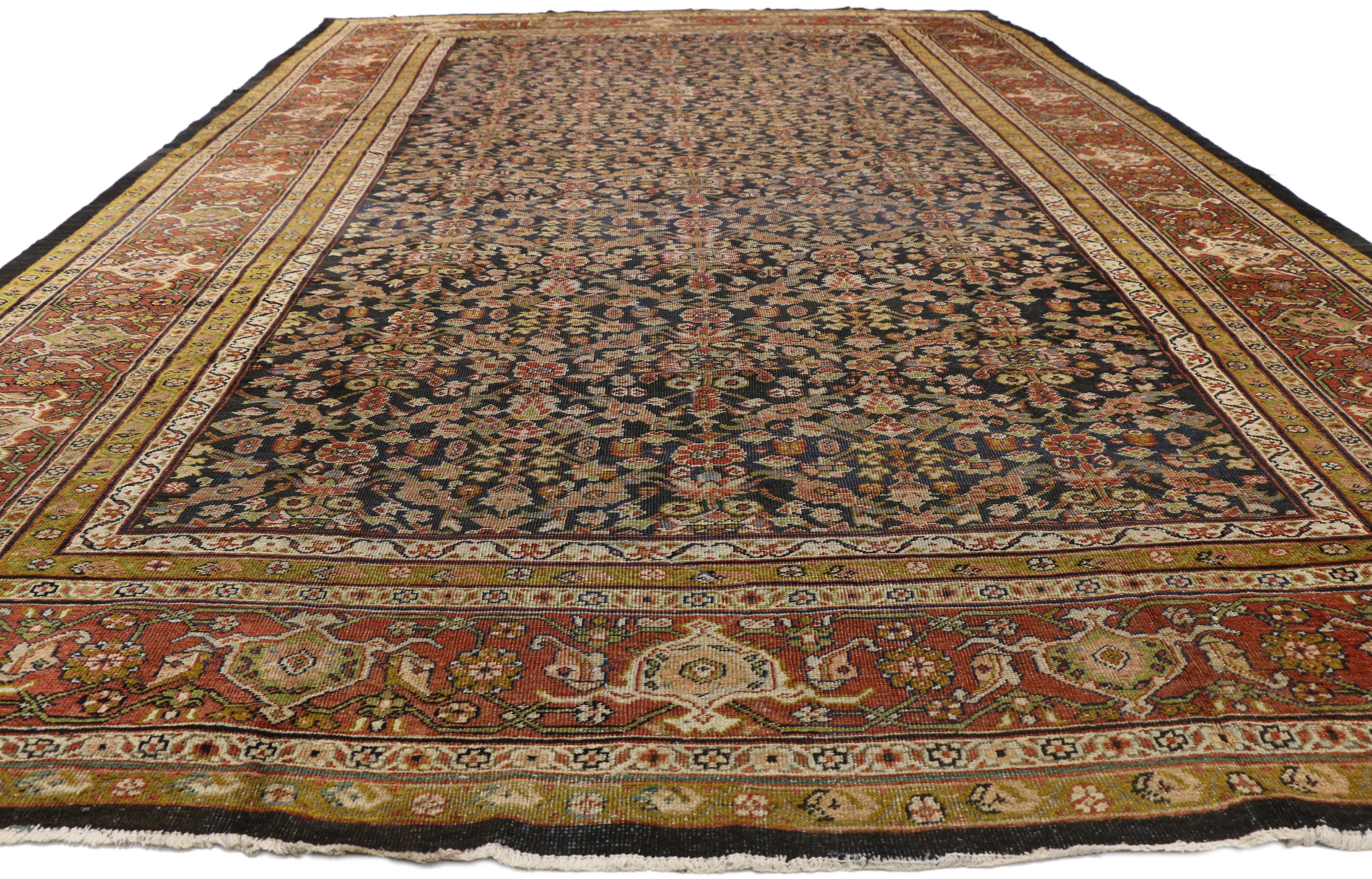 Hand-Knotted Distressed Antique Persian Sultanabad Palace Rug with Industrial Artisan Style For Sale