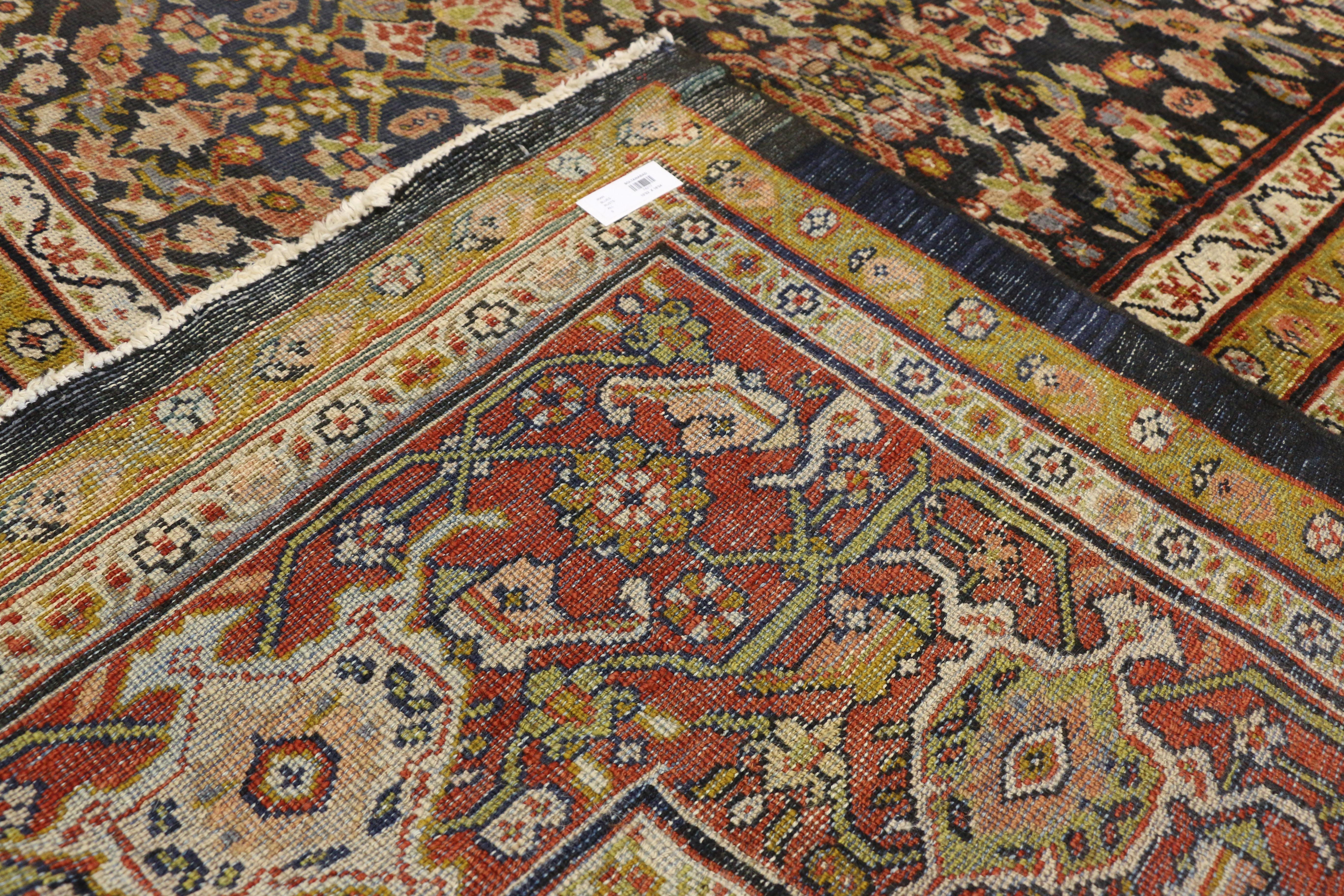 19th Century Distressed Antique Persian Sultanabad Palace Rug with Industrial Artisan Style For Sale
