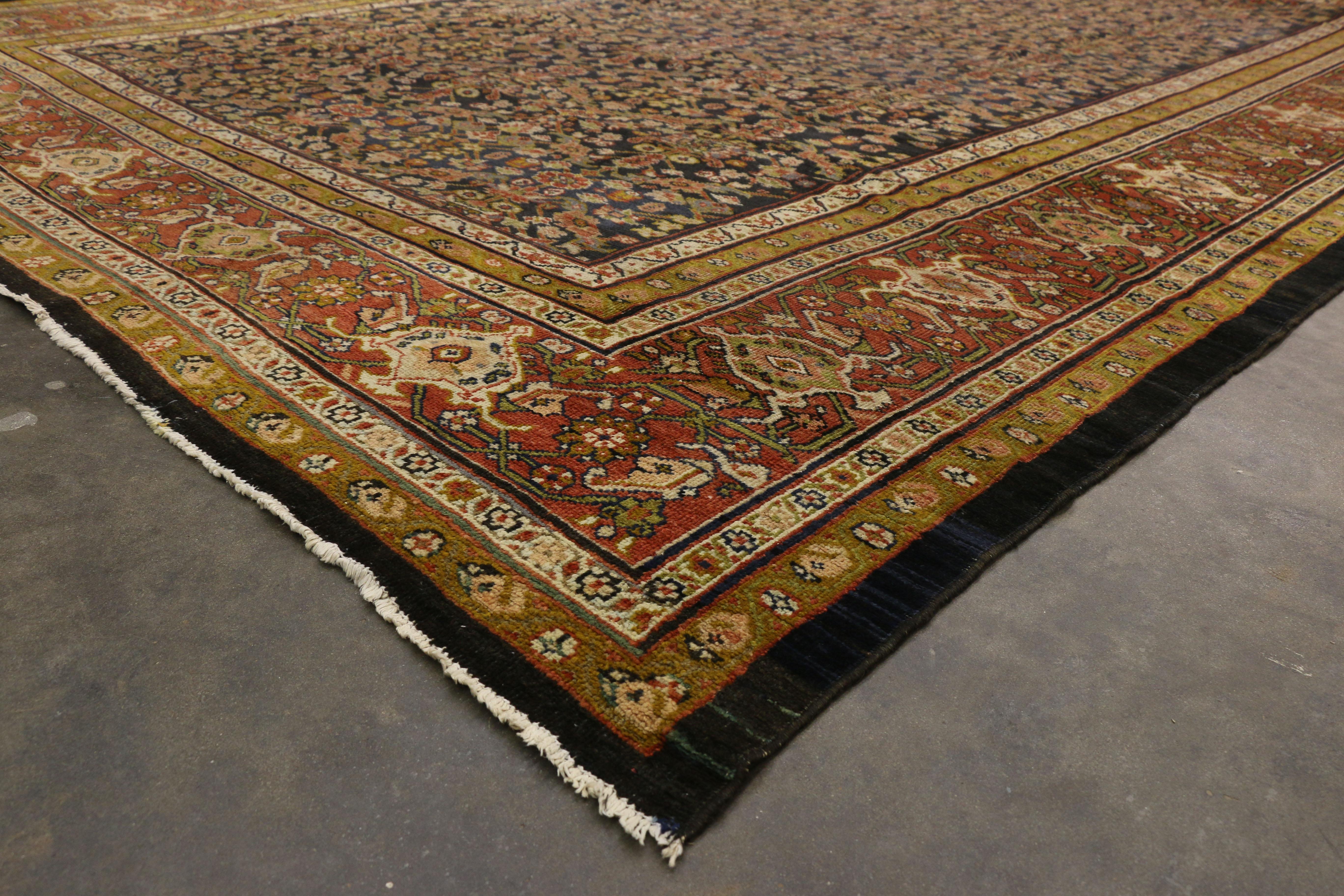 Wool Distressed Antique Persian Sultanabad Palace Rug with Industrial Artisan Style For Sale