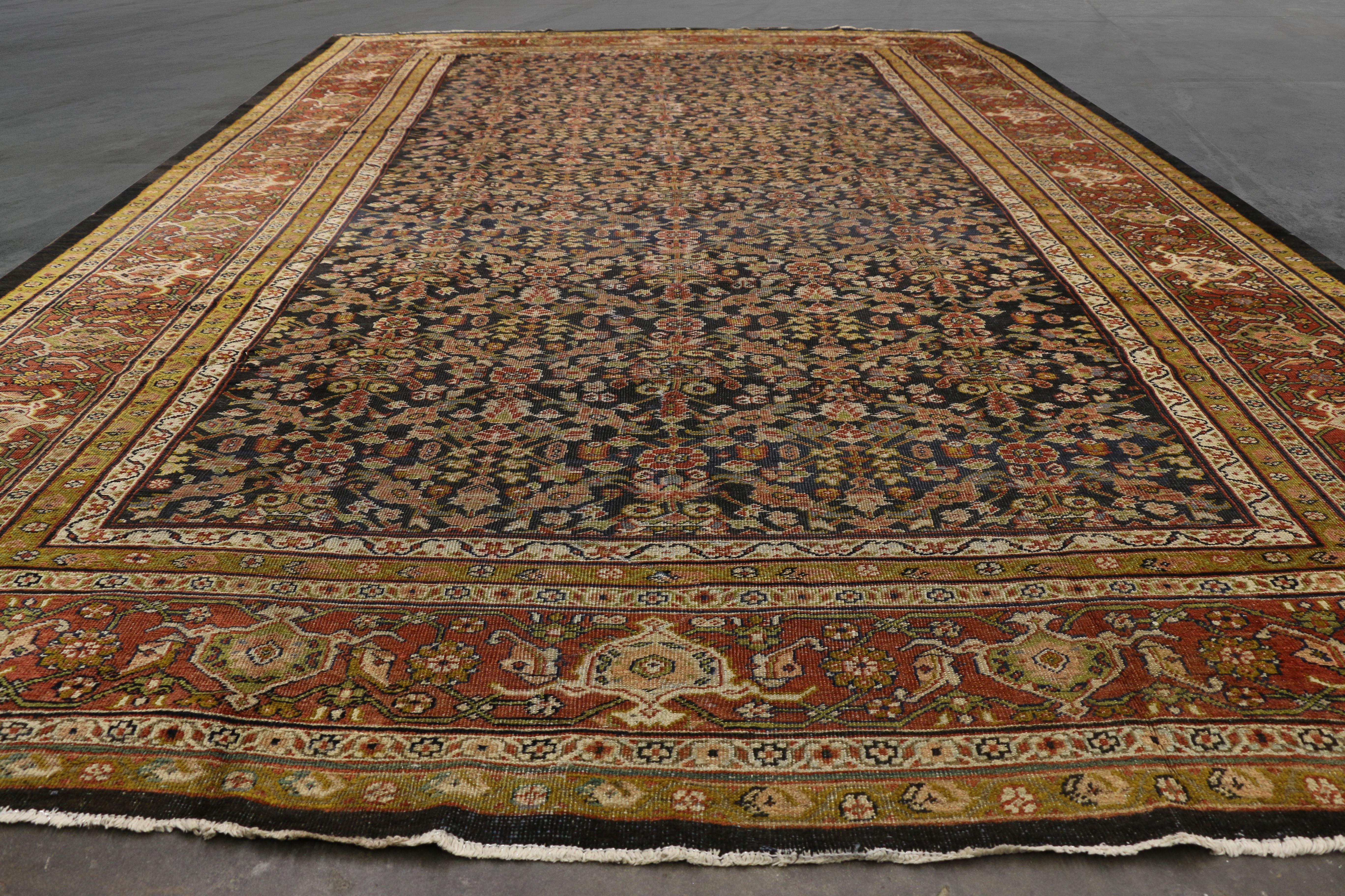Distressed Antique Persian Sultanabad Palace Rug with Industrial Artisan Style For Sale 1